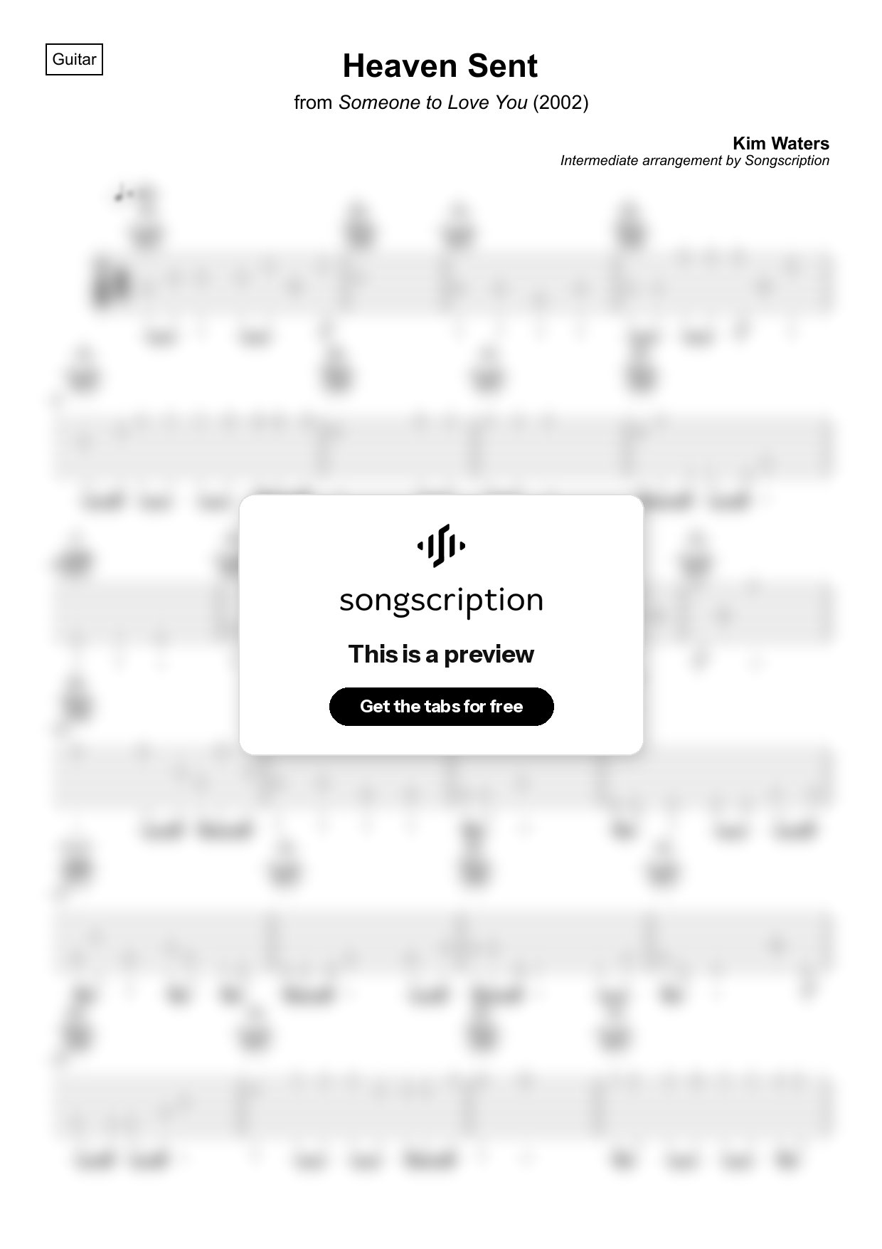 Intermediate Acoustic Guitar Tabs for "Heaven Sent" by Kim Waters