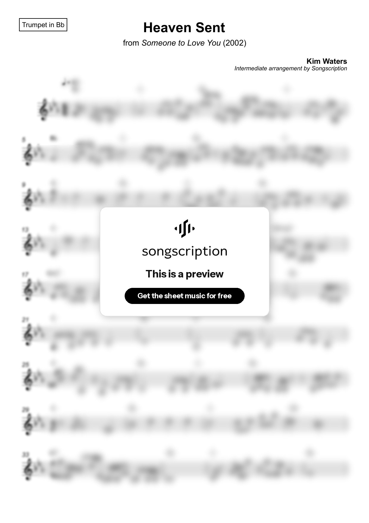 Intermediate Trumpet Sheet Music for "Heaven Sent" by Kim Waters
