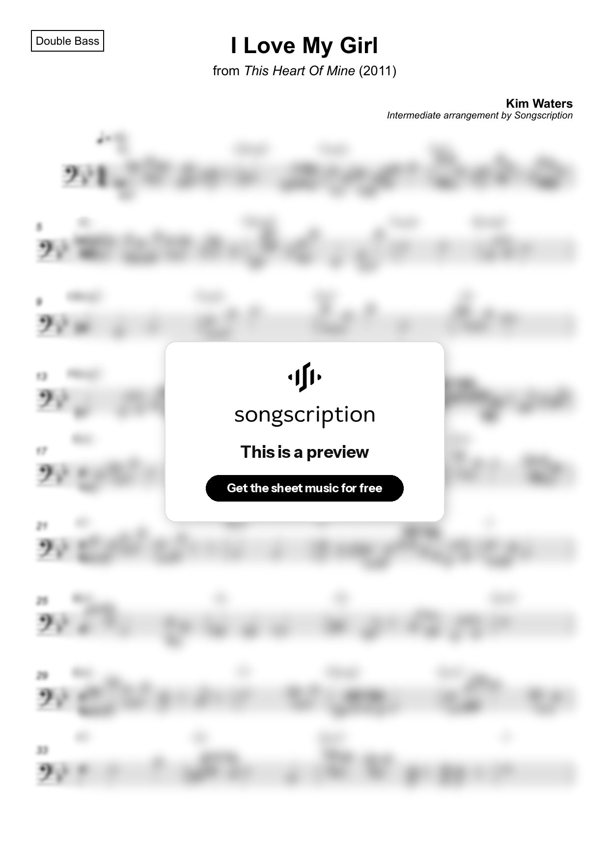 Intermediate Double Bass Sheet Music for "I Love My Girl" by Kim Waters