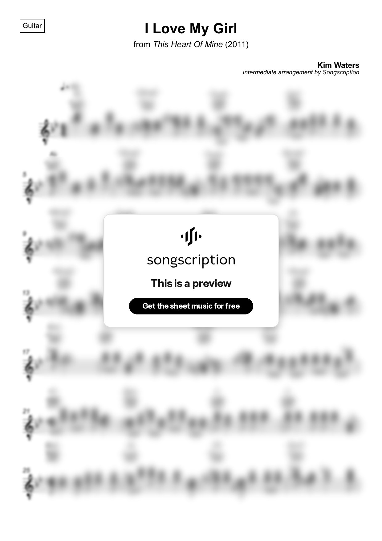 Intermediate Acoustic Guitar Sheet Music for "I Love My Girl" by Kim Waters