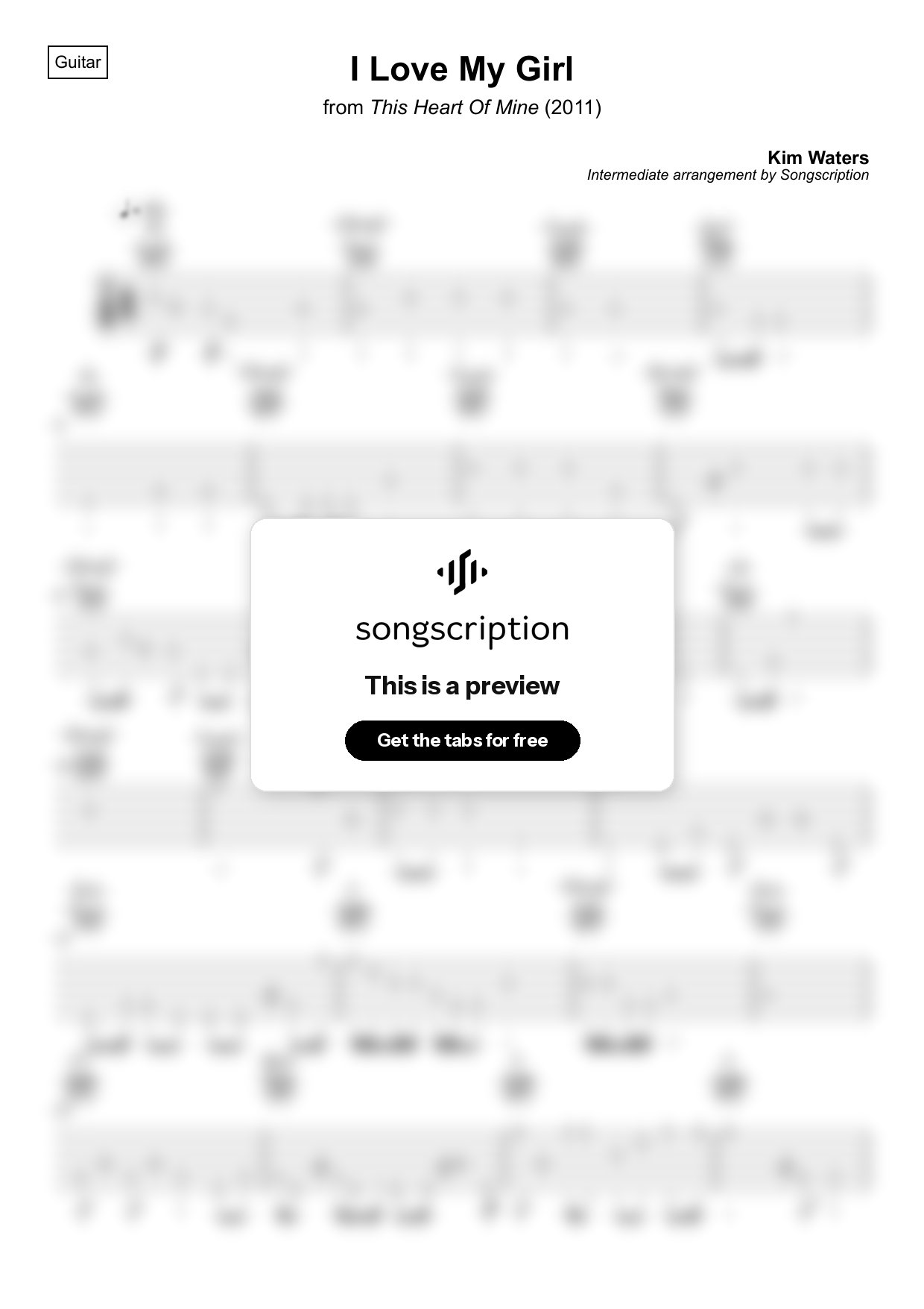 Intermediate Acoustic Guitar Tabs for "I Love My Girl" by Kim Waters