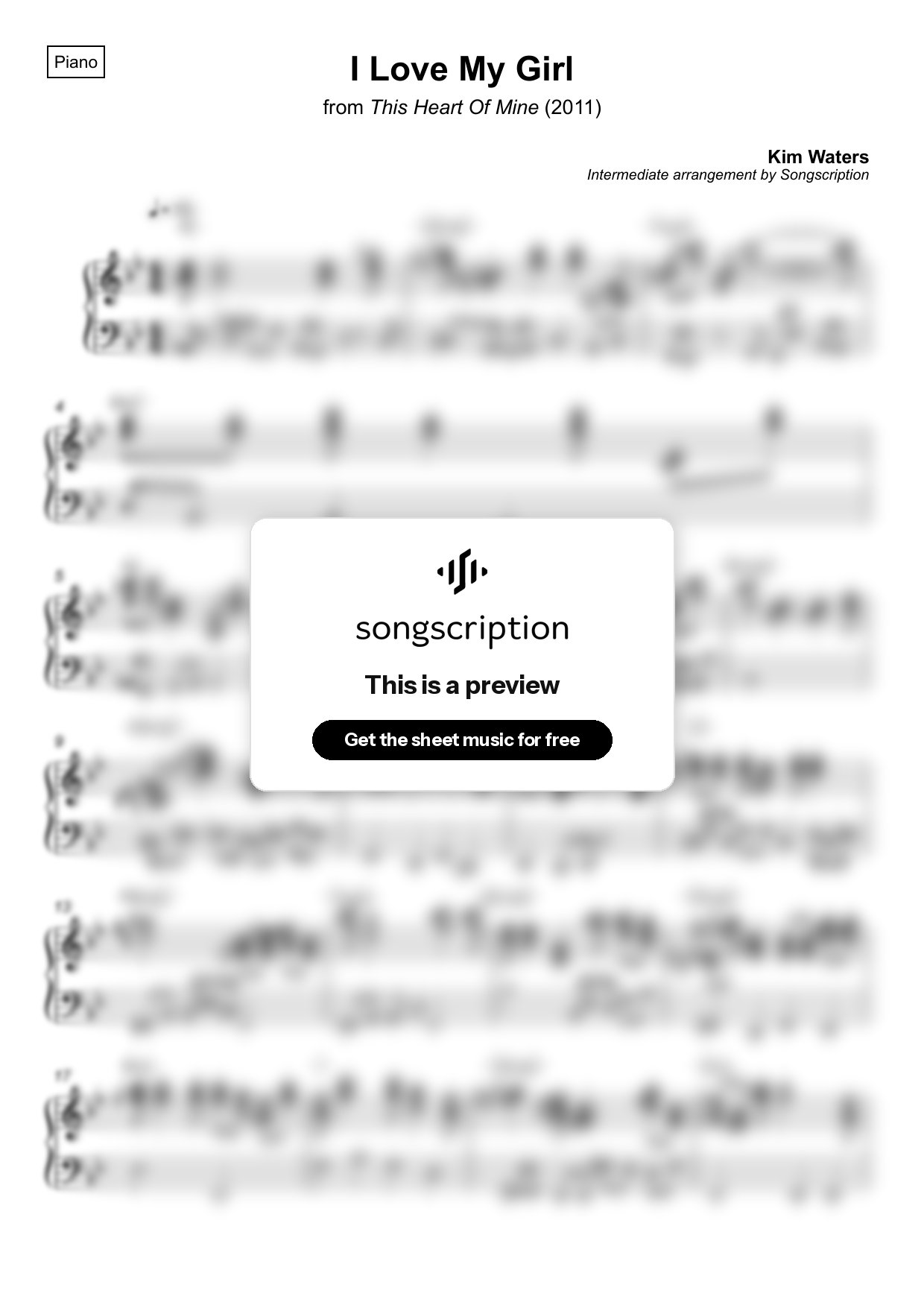 Intermediate Piano Sheet Music for "I Love My Girl" by Kim Waters