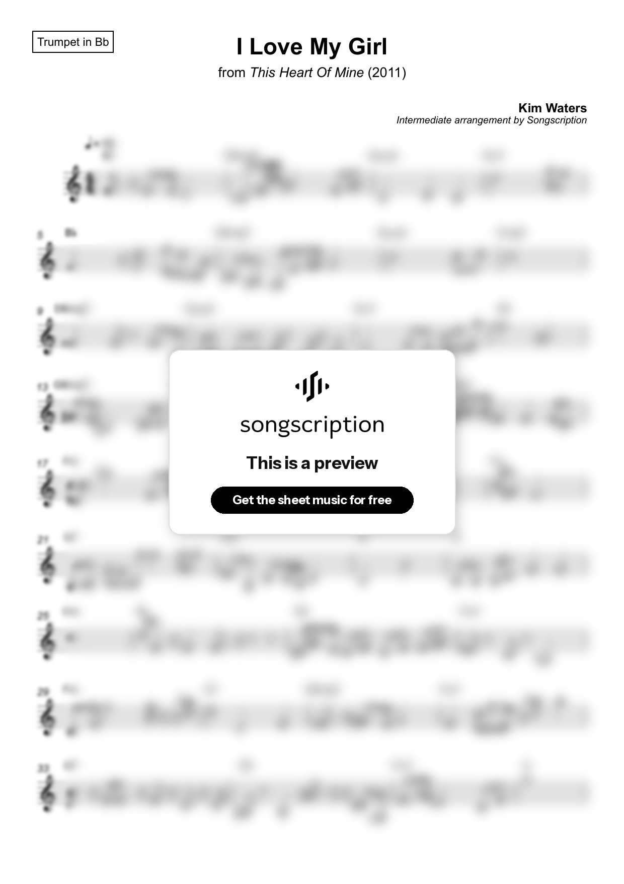 Intermediate Trumpet Sheet Music for "I Love My Girl" by Kim Waters