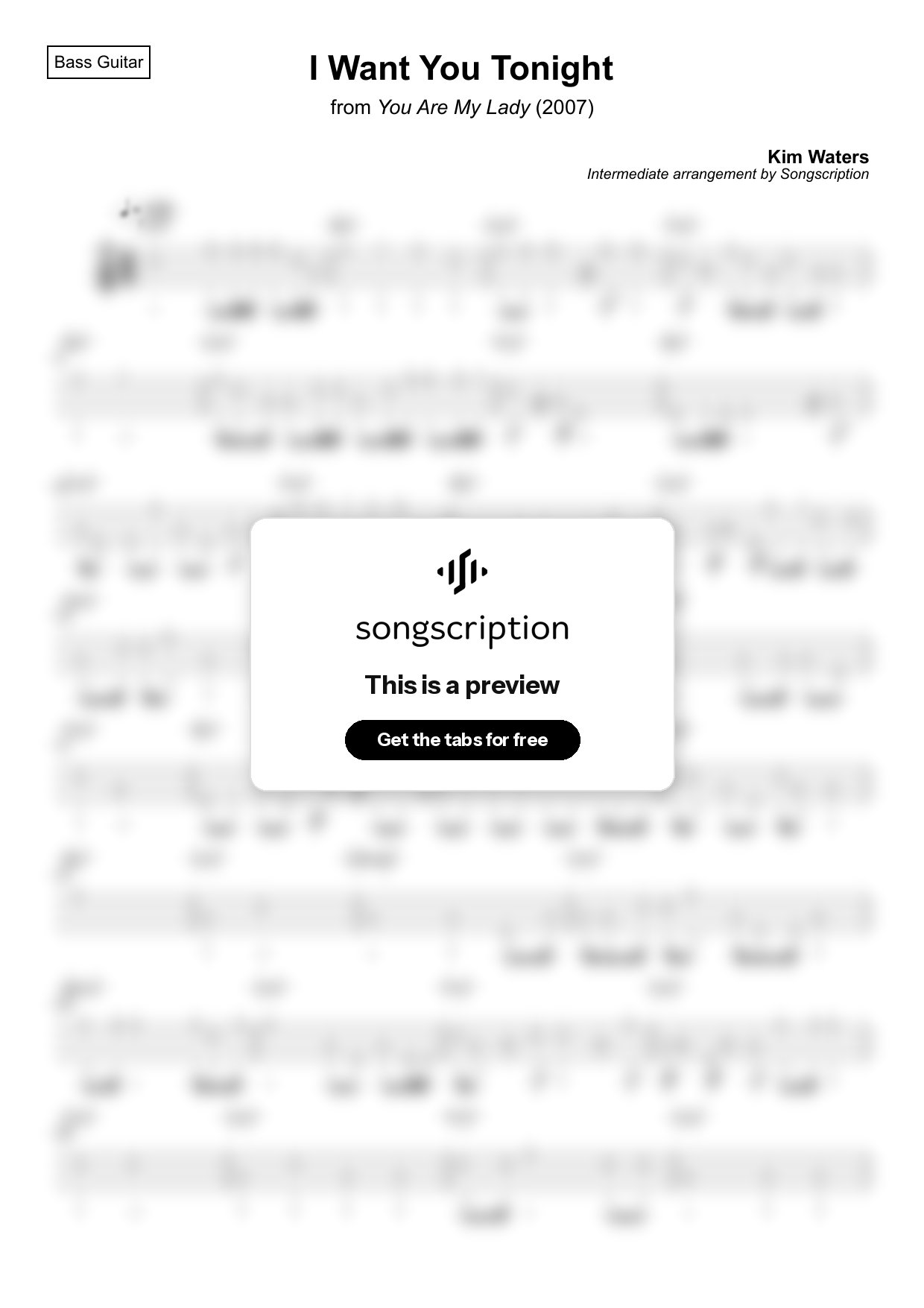 Intermediate Bass Guitar Tabs for "I Want You Tonight" by Kim Waters