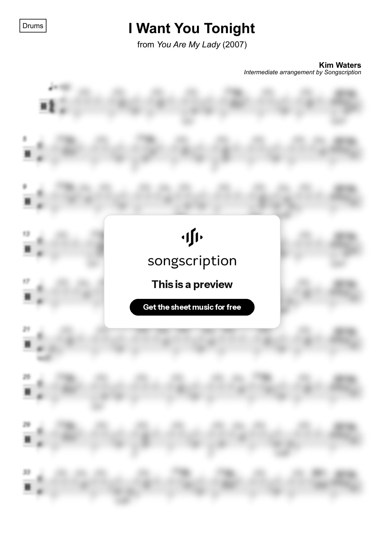 Intermediate Drums Sheet Music for "I Want You Tonight" by Kim Waters