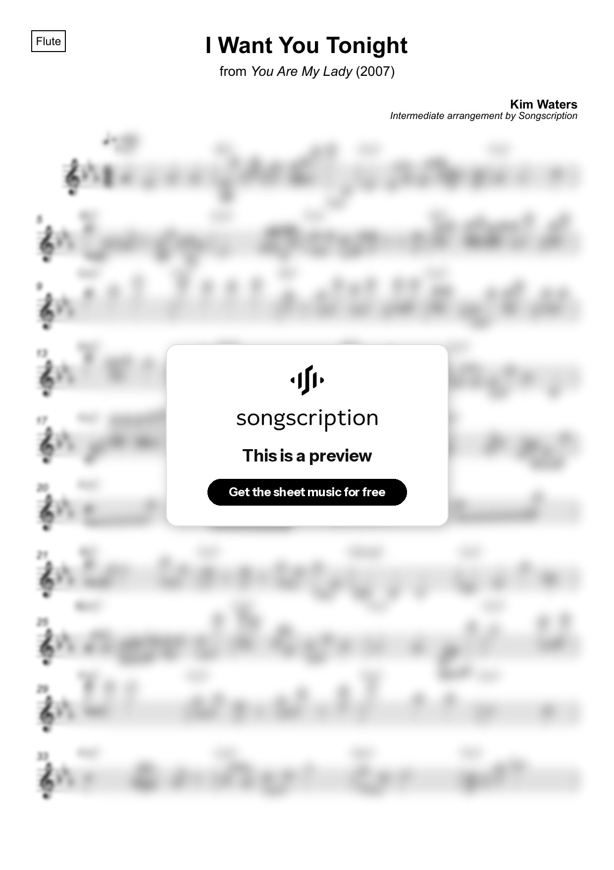 Intermediate Flute Sheet Music for "I Want You Tonight" by Kim Waters