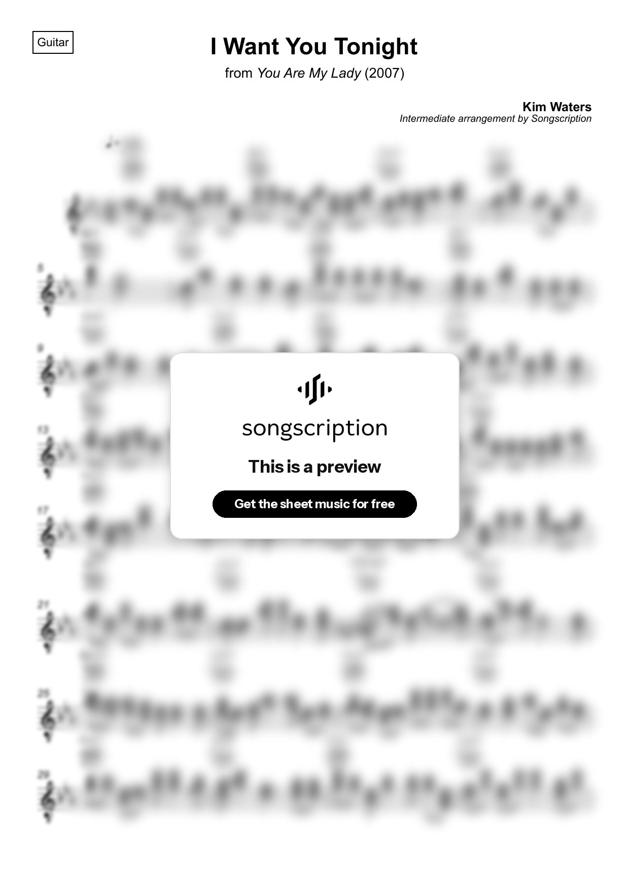 Intermediate Acoustic Guitar Sheet Music for "I Want You Tonight" by Kim Waters