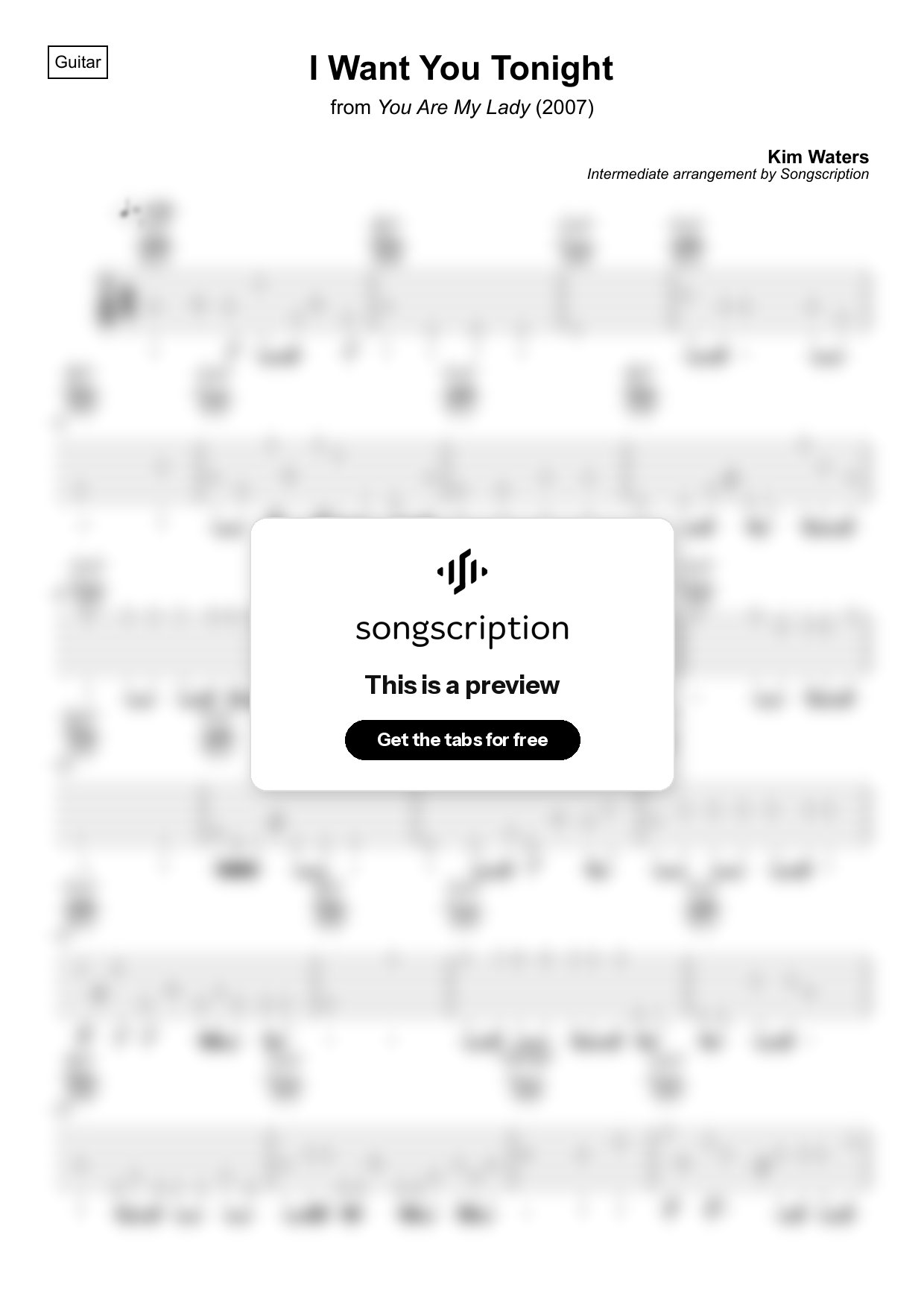 Intermediate Acoustic Guitar Tabs for "I Want You Tonight" by Kim Waters