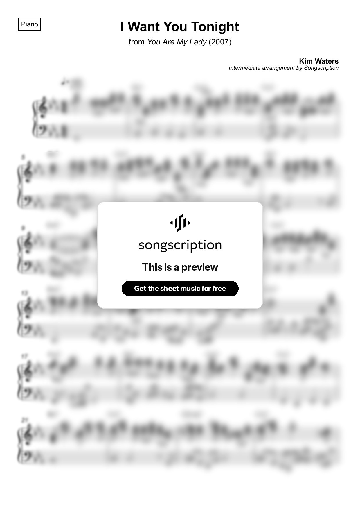 Intermediate Piano Sheet Music for "I Want You Tonight" by Kim Waters