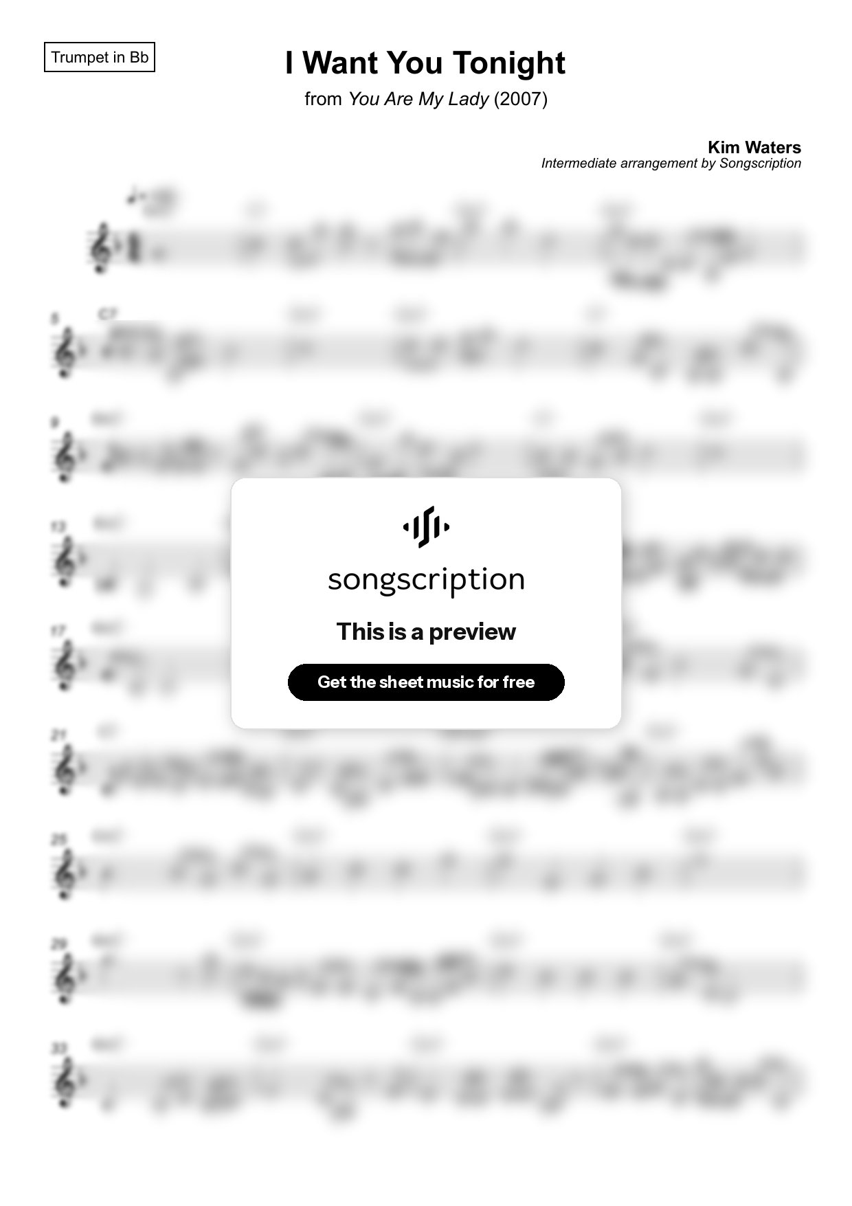 Intermediate Trumpet Sheet Music for "I Want You Tonight" by Kim Waters