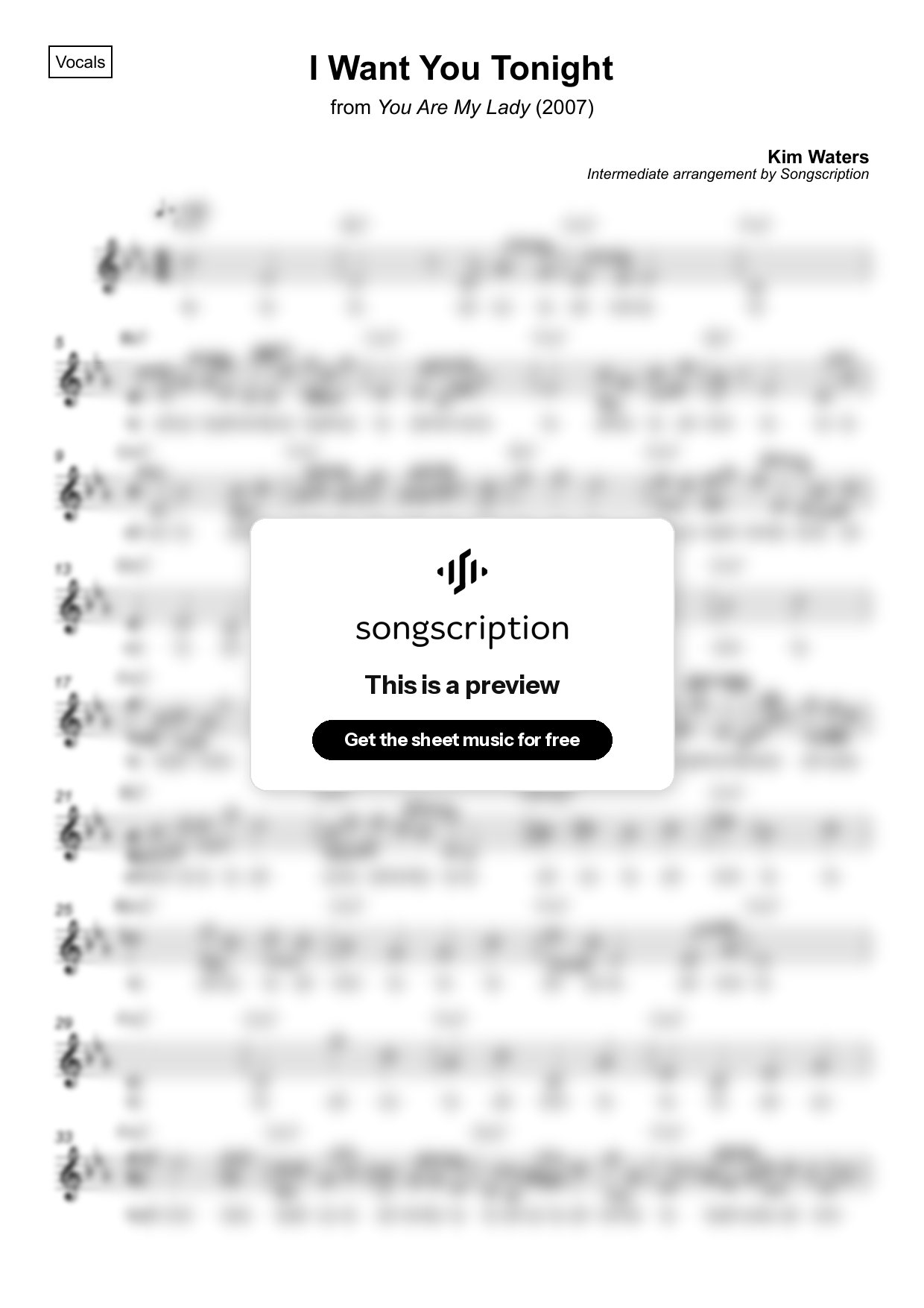 Intermediate Vocals Sheet Music for "I Want You Tonight" by Kim Waters