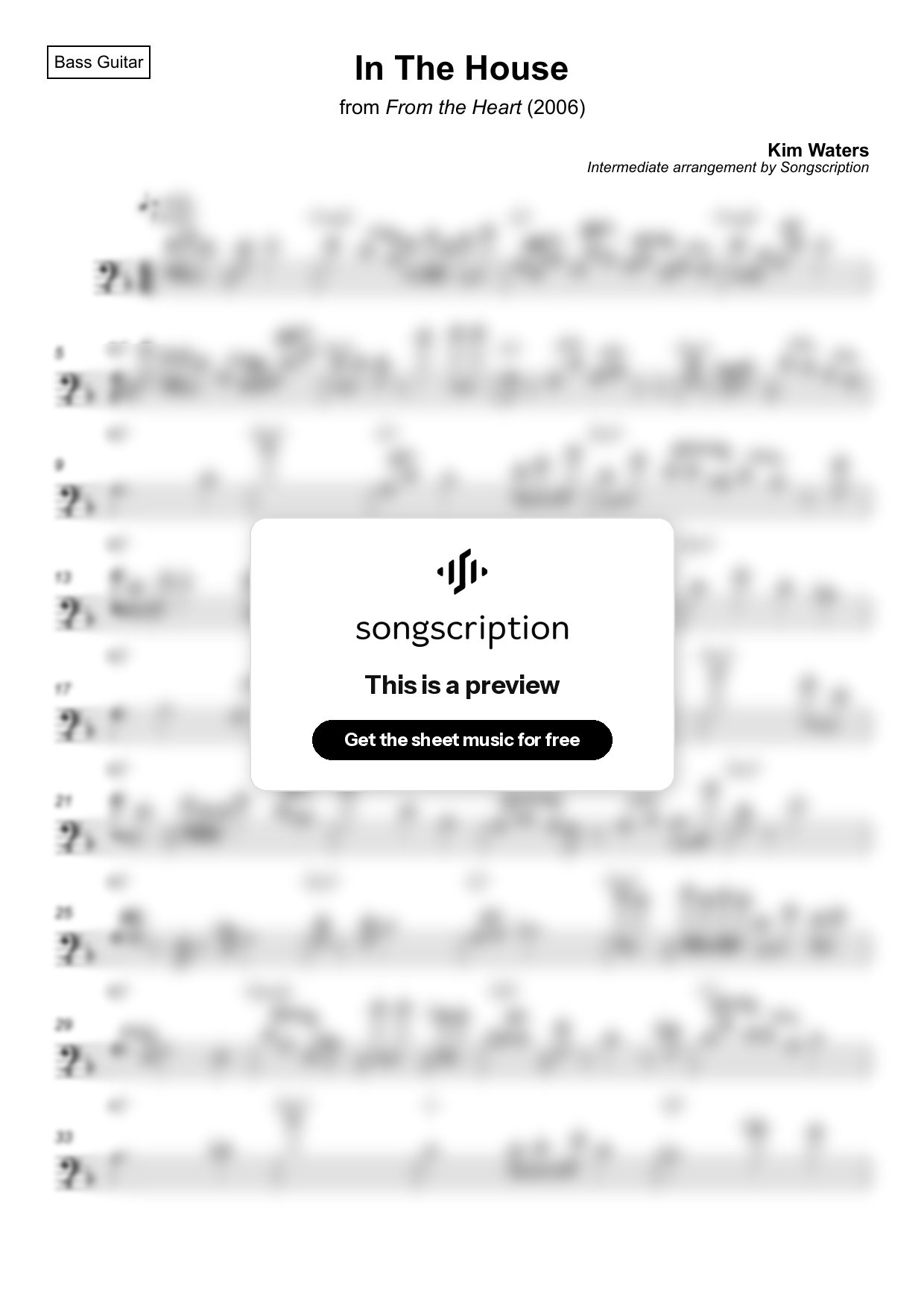 Intermediate Bass Guitar Sheet Music for "In The House" by Kim Waters