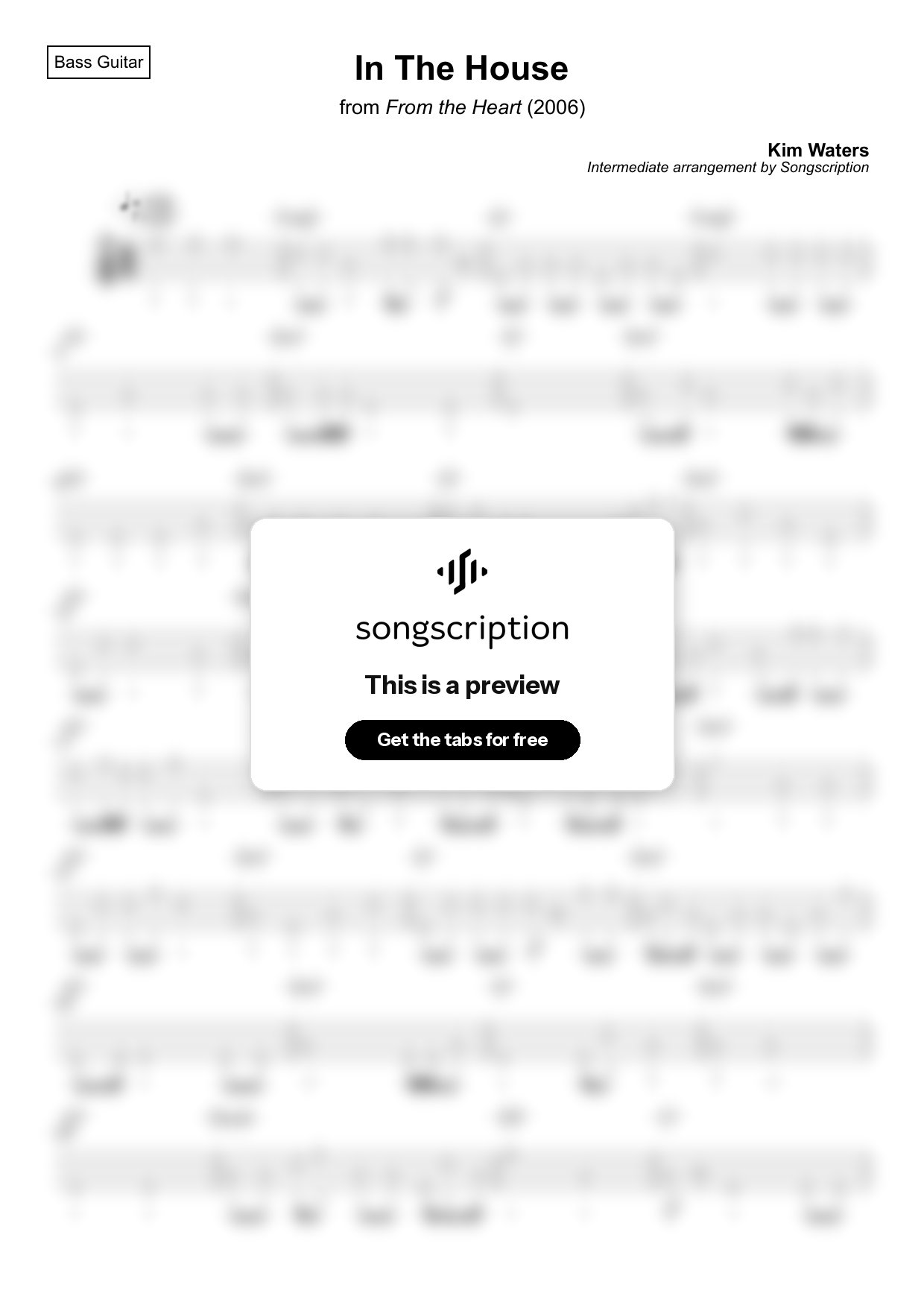 Intermediate Bass Guitar Tabs for "In The House" by Kim Waters