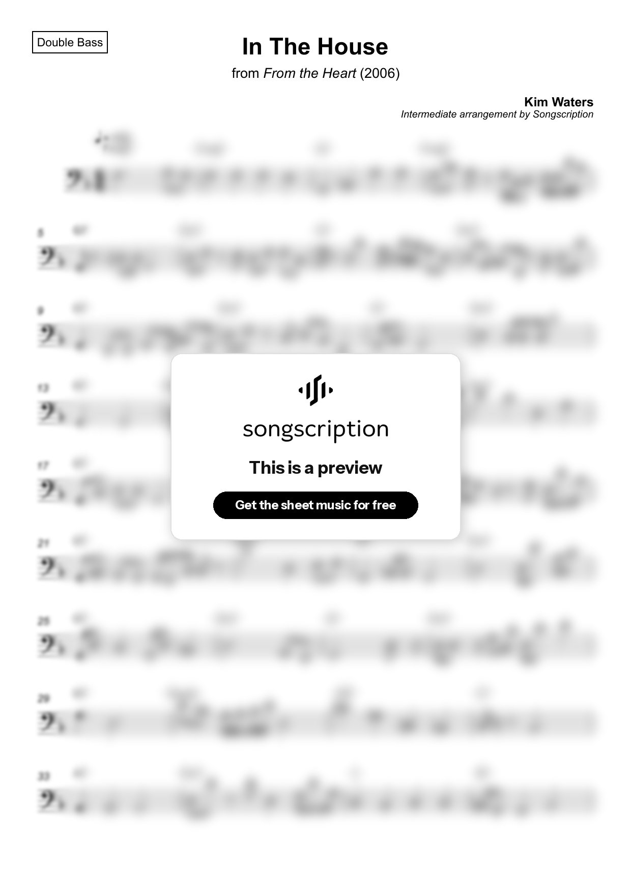Intermediate Double Bass Sheet Music for "In The House" by Kim Waters