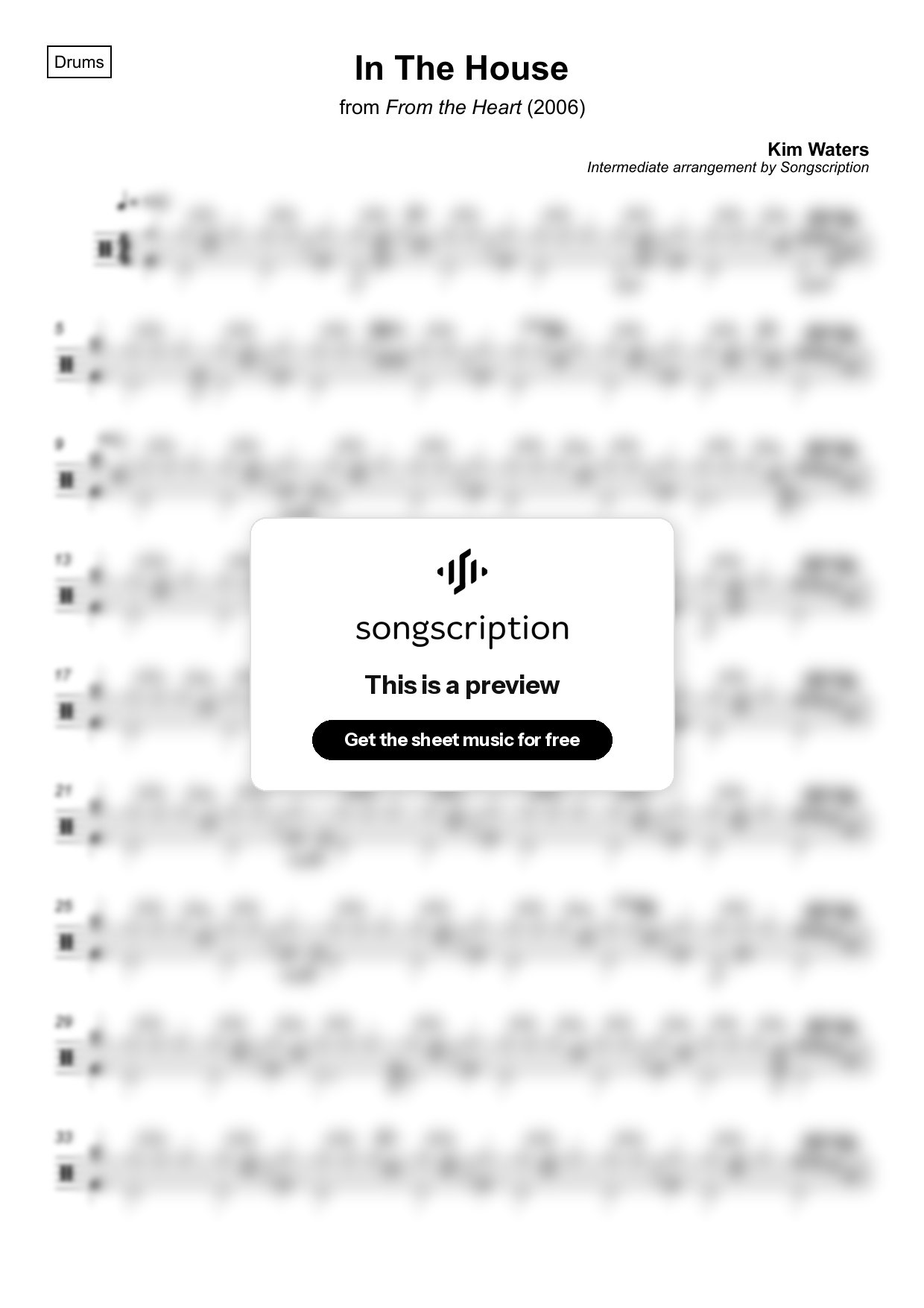 Intermediate Drums Sheet Music for "In The House" by Kim Waters