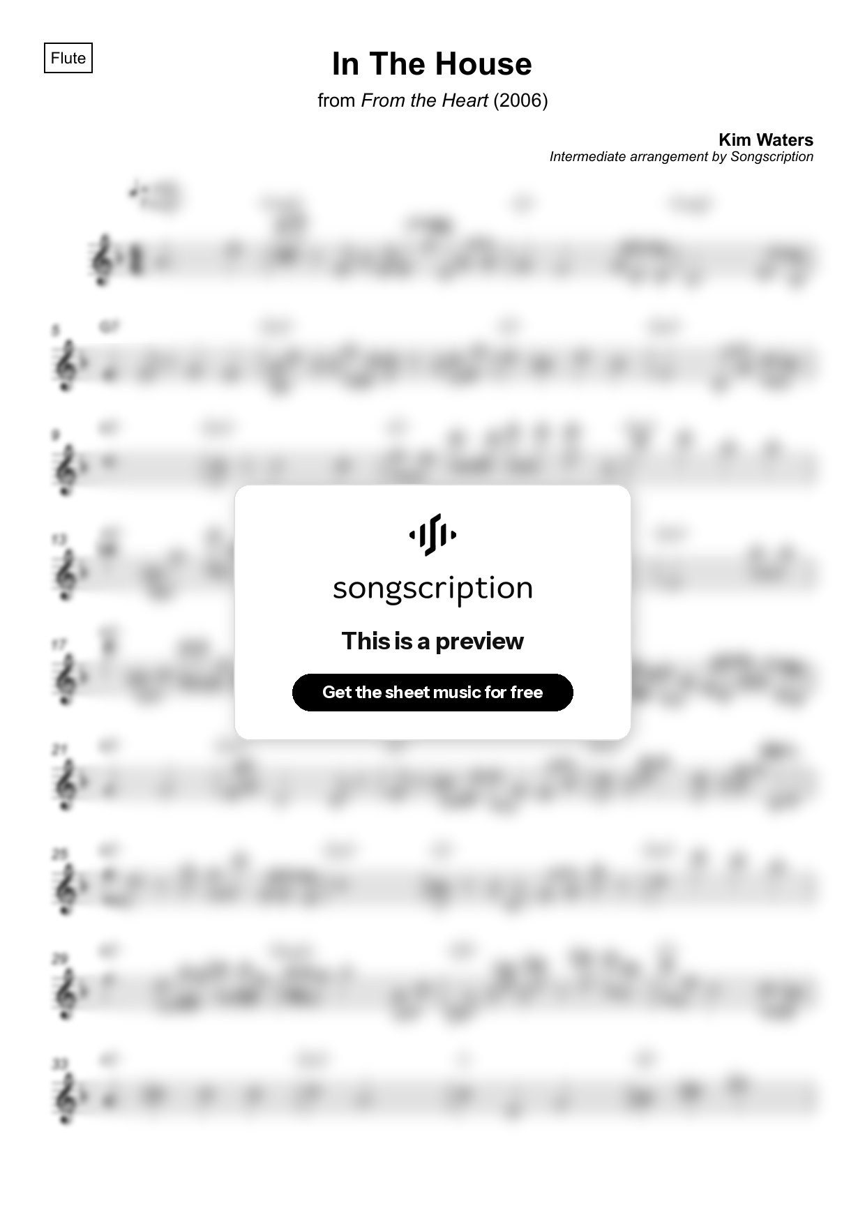 Intermediate Flute Sheet Music for "In The House" by Kim Waters