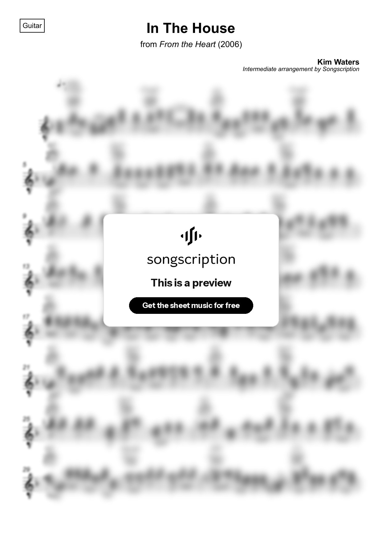 Intermediate Acoustic Guitar Sheet Music for "In The House" by Kim Waters