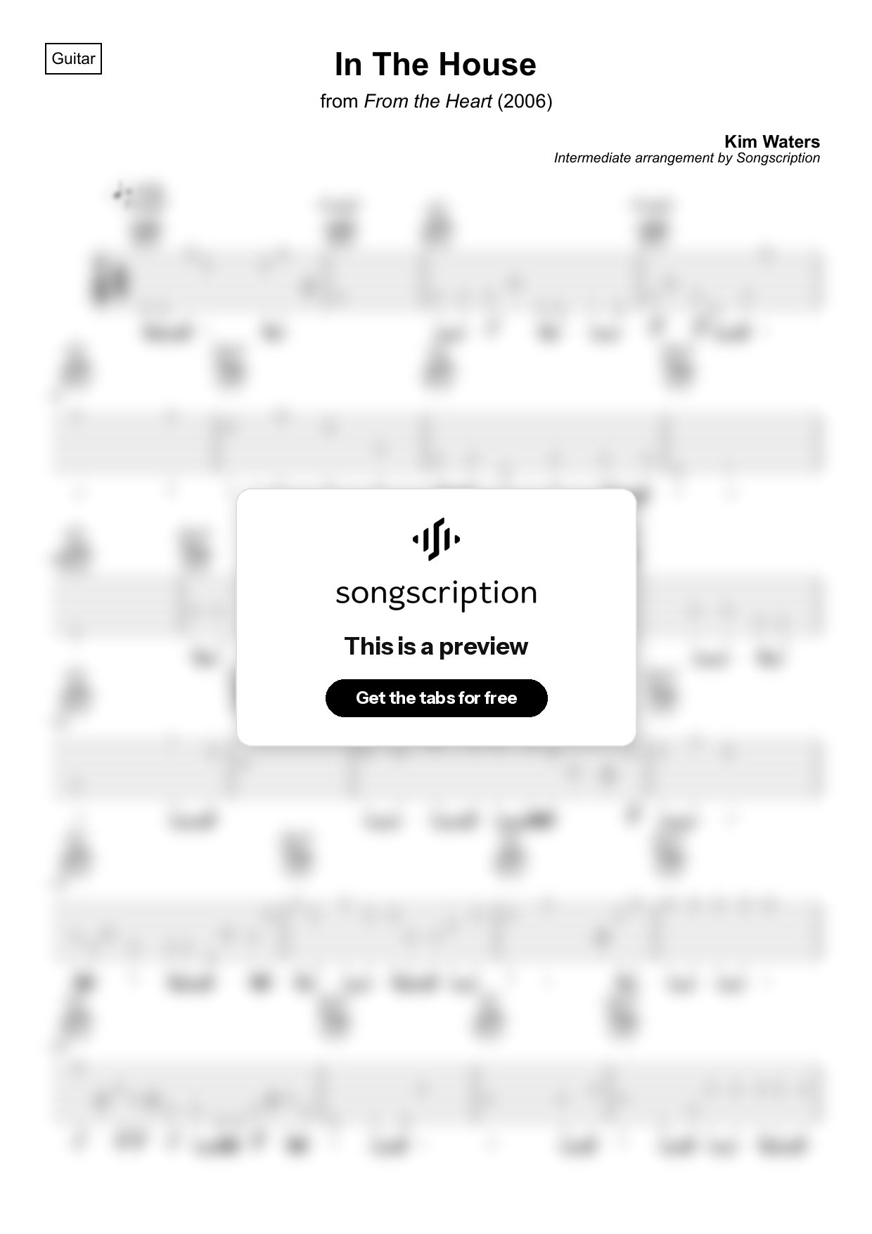 Intermediate Acoustic Guitar Tabs for "In The House" by Kim Waters