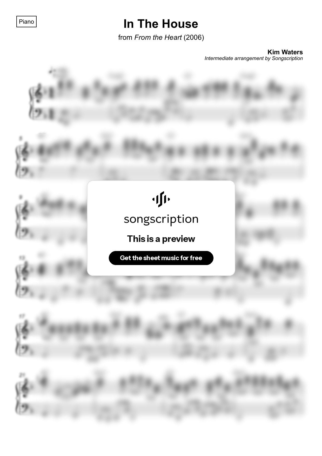 Intermediate Piano Sheet Music for "In The House" by Kim Waters