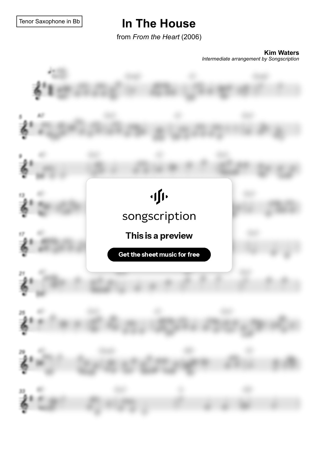 Intermediate Tenor Sax Sheet Music for "In The House" by Kim Waters