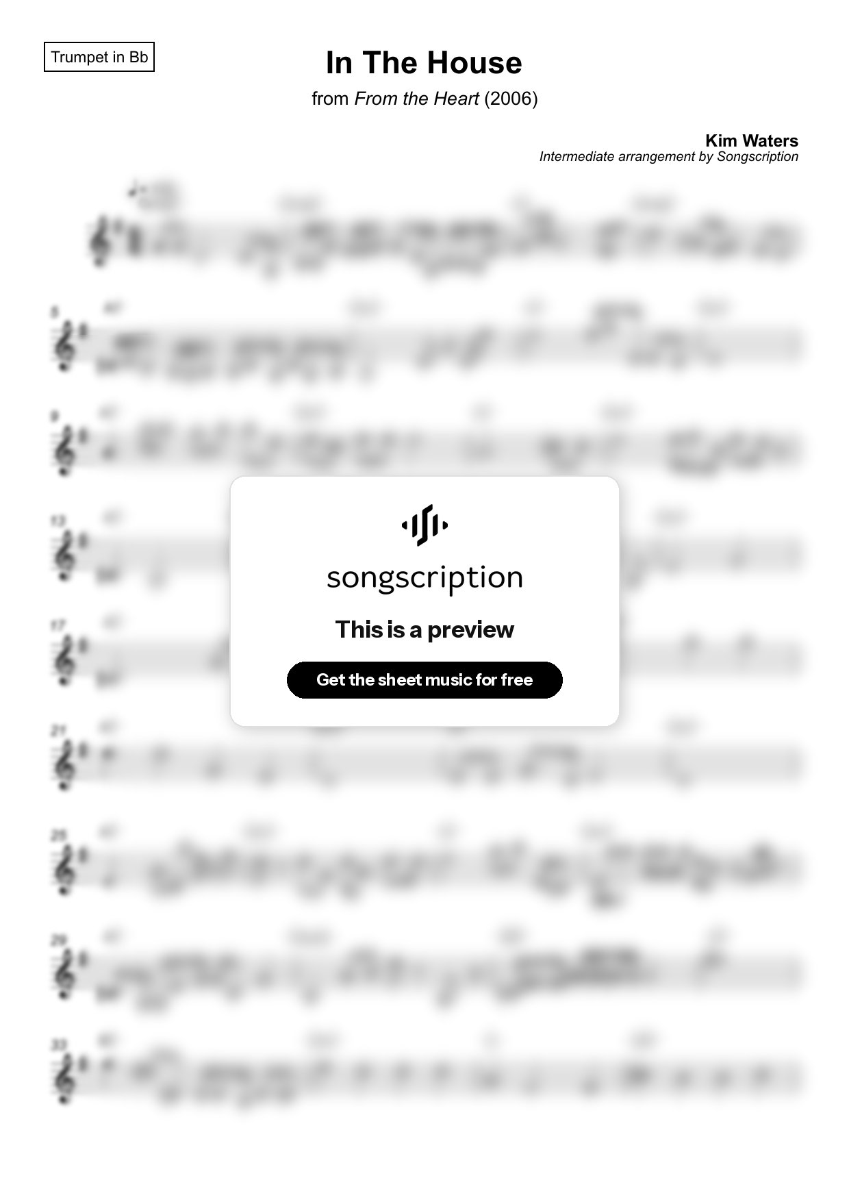 Intermediate Trumpet Sheet Music for "In The House" by Kim Waters