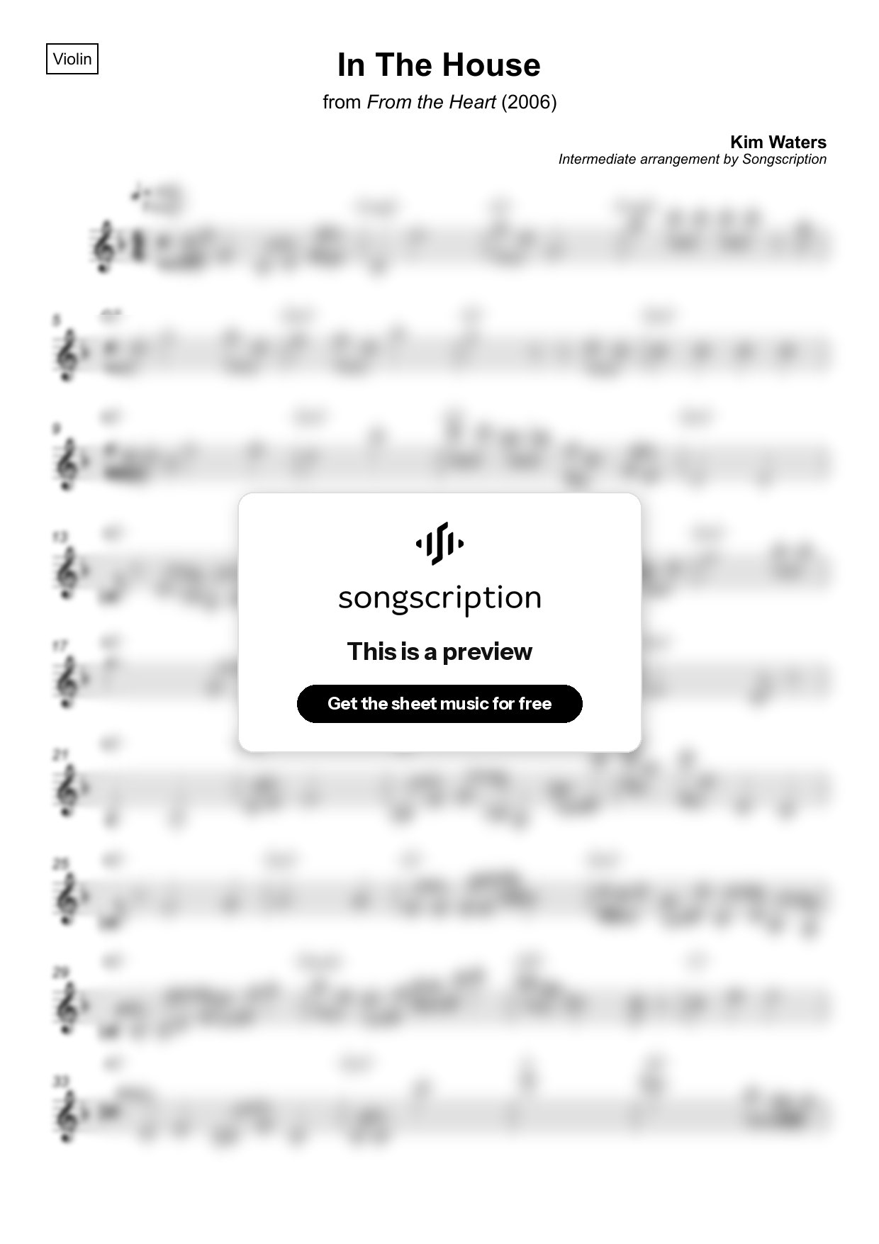 Intermediate Violin Sheet Music for "In The House" by Kim Waters
