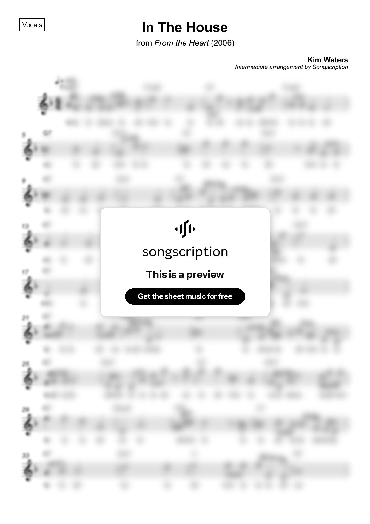 Intermediate Vocals Sheet Music for "In The House" by Kim Waters