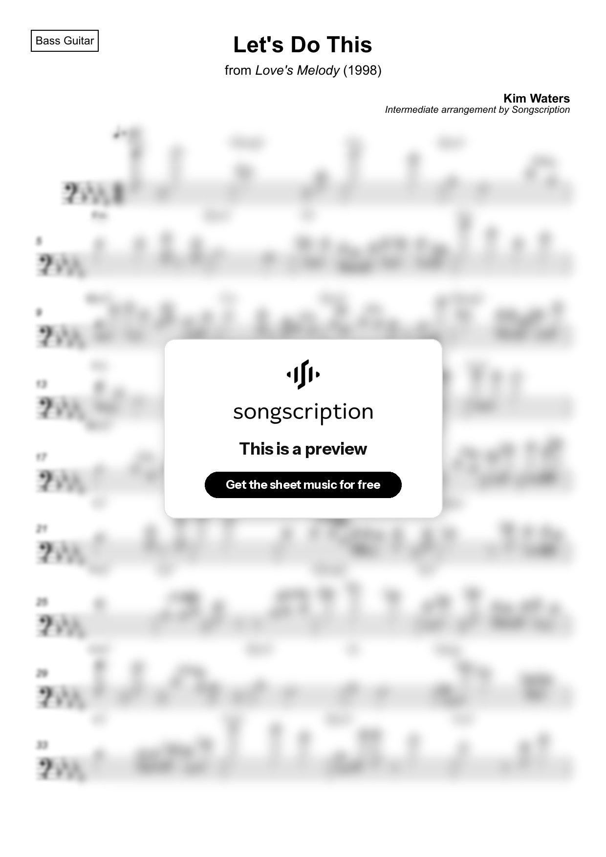 Intermediate Bass Guitar Sheet Music for "Let's Do This" by Kim Waters