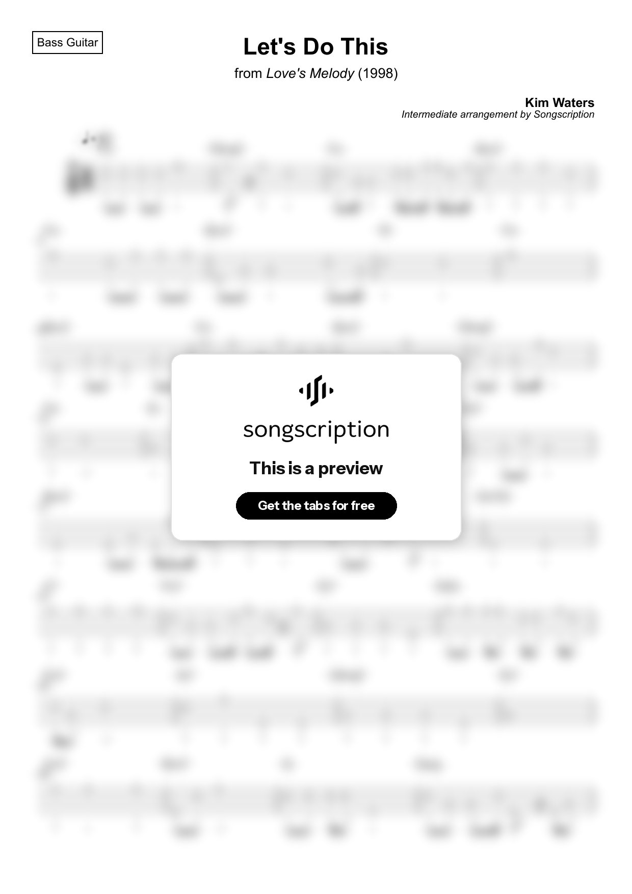 Intermediate Bass Guitar Tabs for "Let's Do This" by Kim Waters