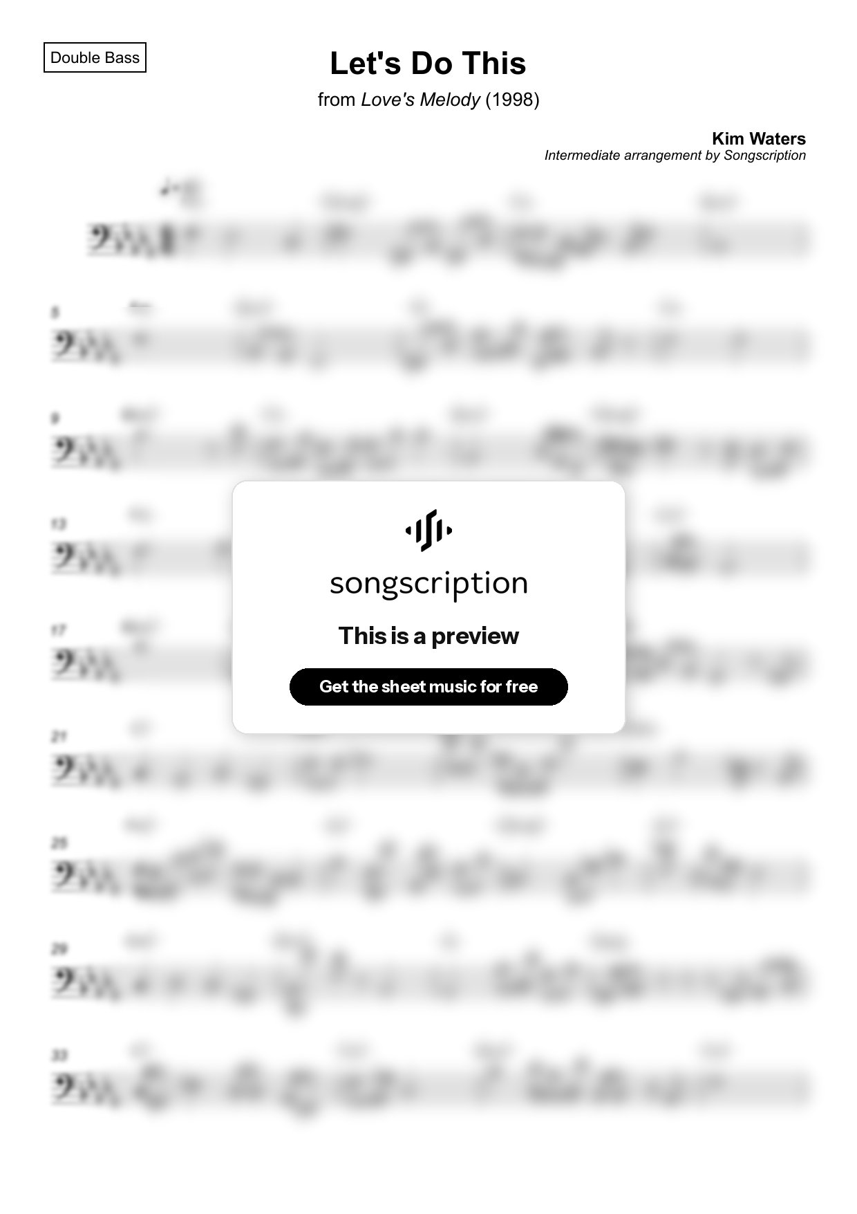 Intermediate Double Bass Sheet Music for "Let's Do This" by Kim Waters