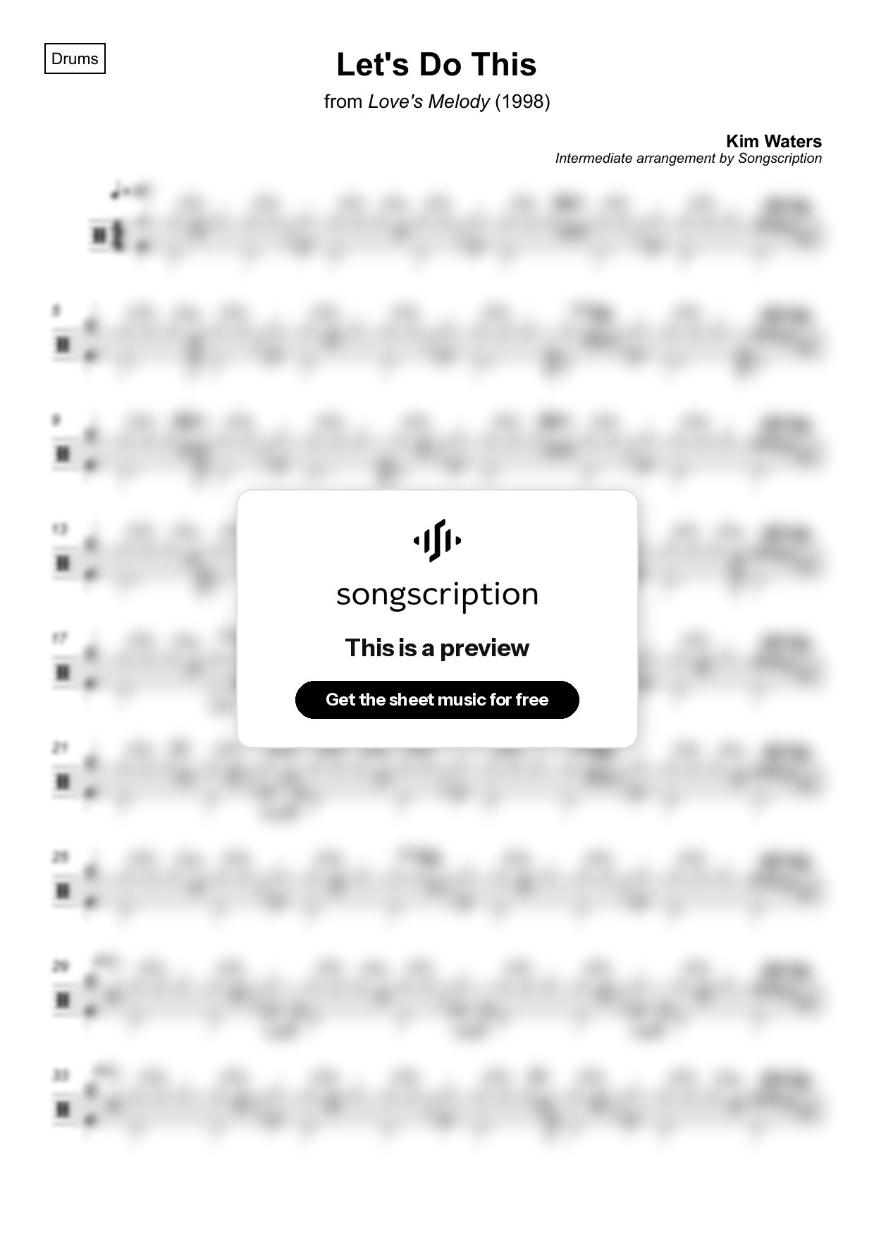 Intermediate Drums Sheet Music for "Let's Do This" by Kim Waters