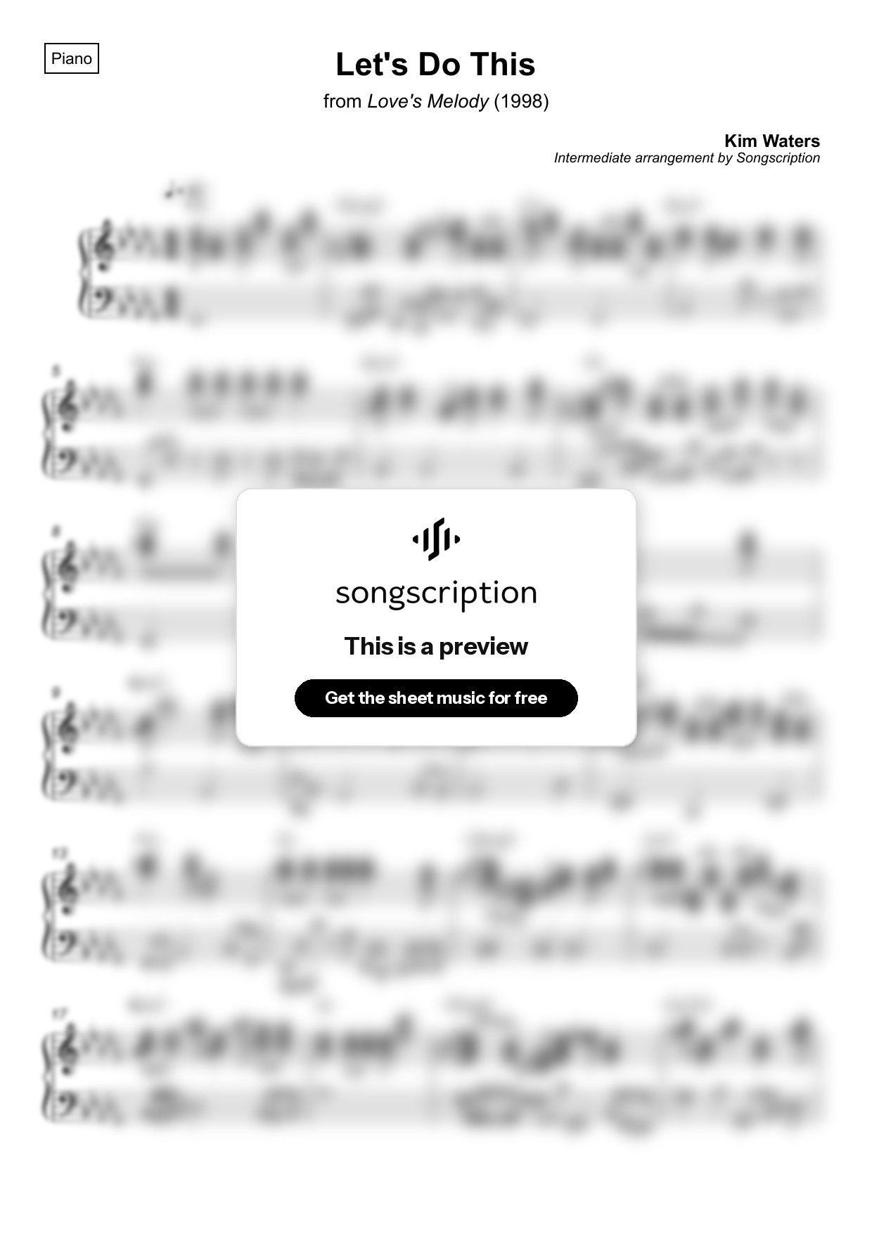 Intermediate Piano Sheet Music for "Let's Do This" by Kim Waters