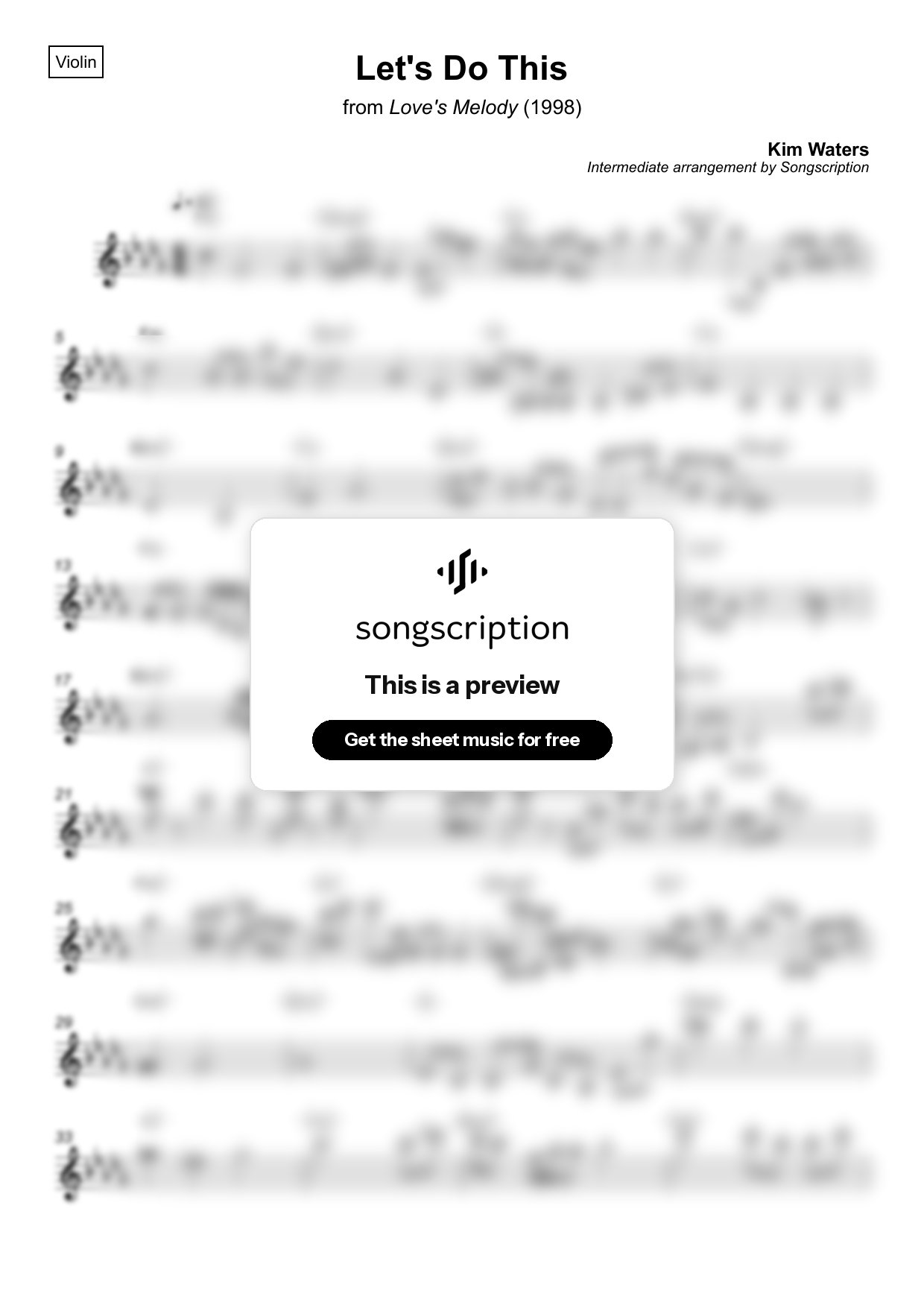 Intermediate Violin Sheet Music for "Let's Do This" by Kim Waters