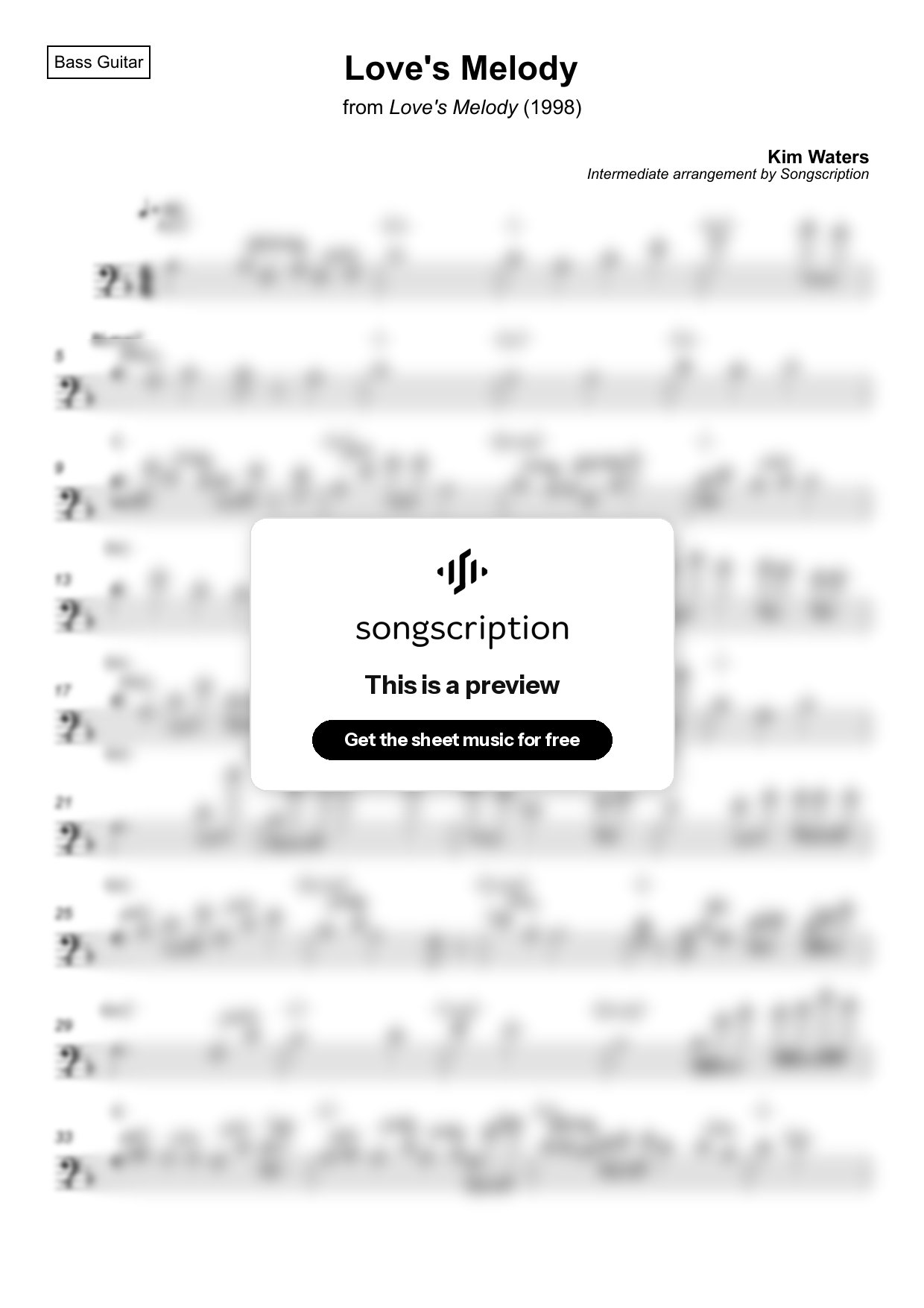 Intermediate Bass Guitar Sheet Music for "Love's Melody" by Kim Waters