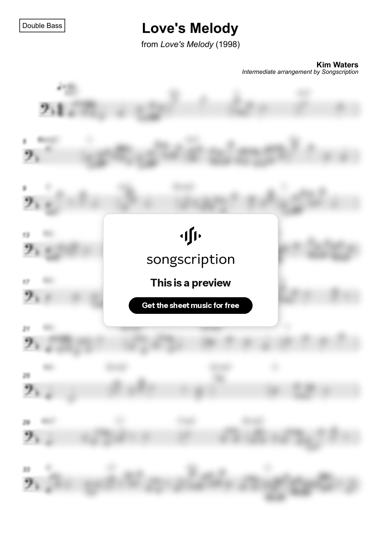 Intermediate Double Bass Sheet Music for "Love's Melody" by Kim Waters