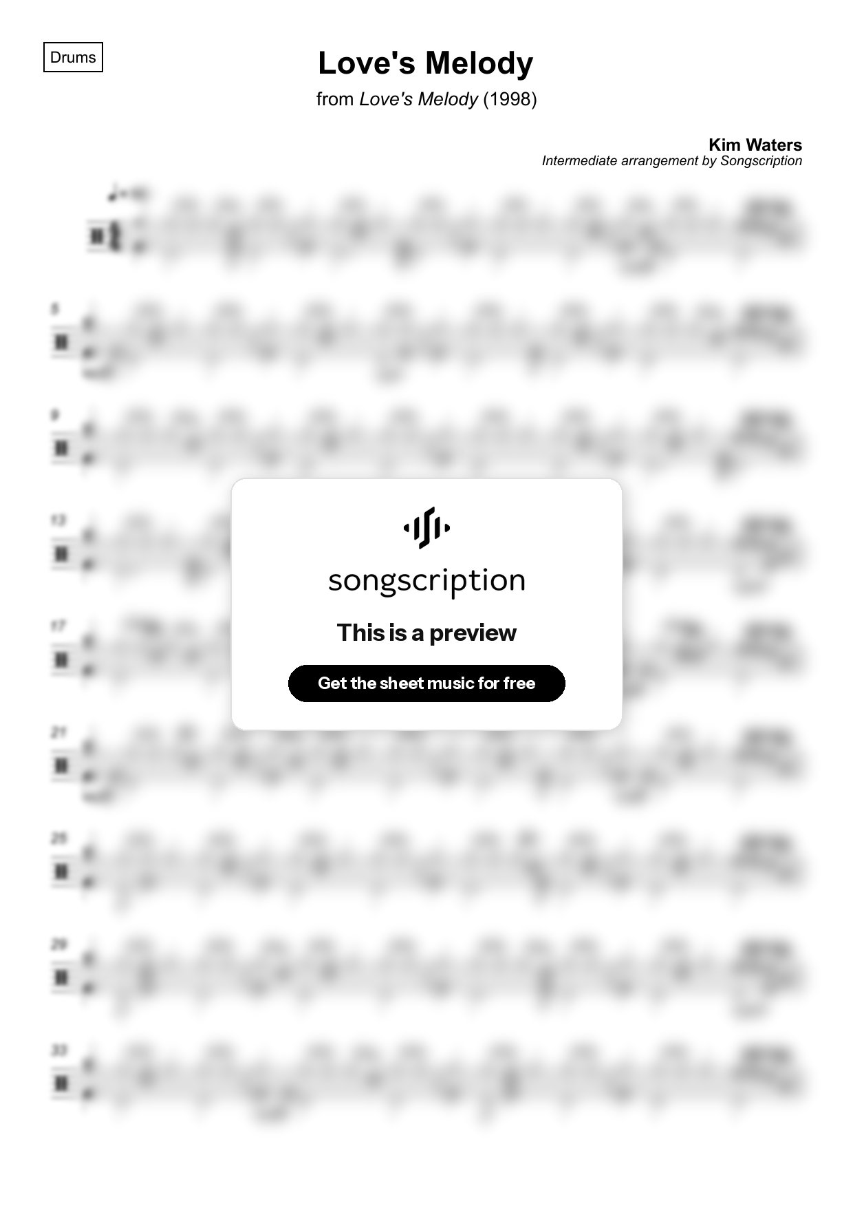 Intermediate Drums Sheet Music for "Love's Melody" by Kim Waters
