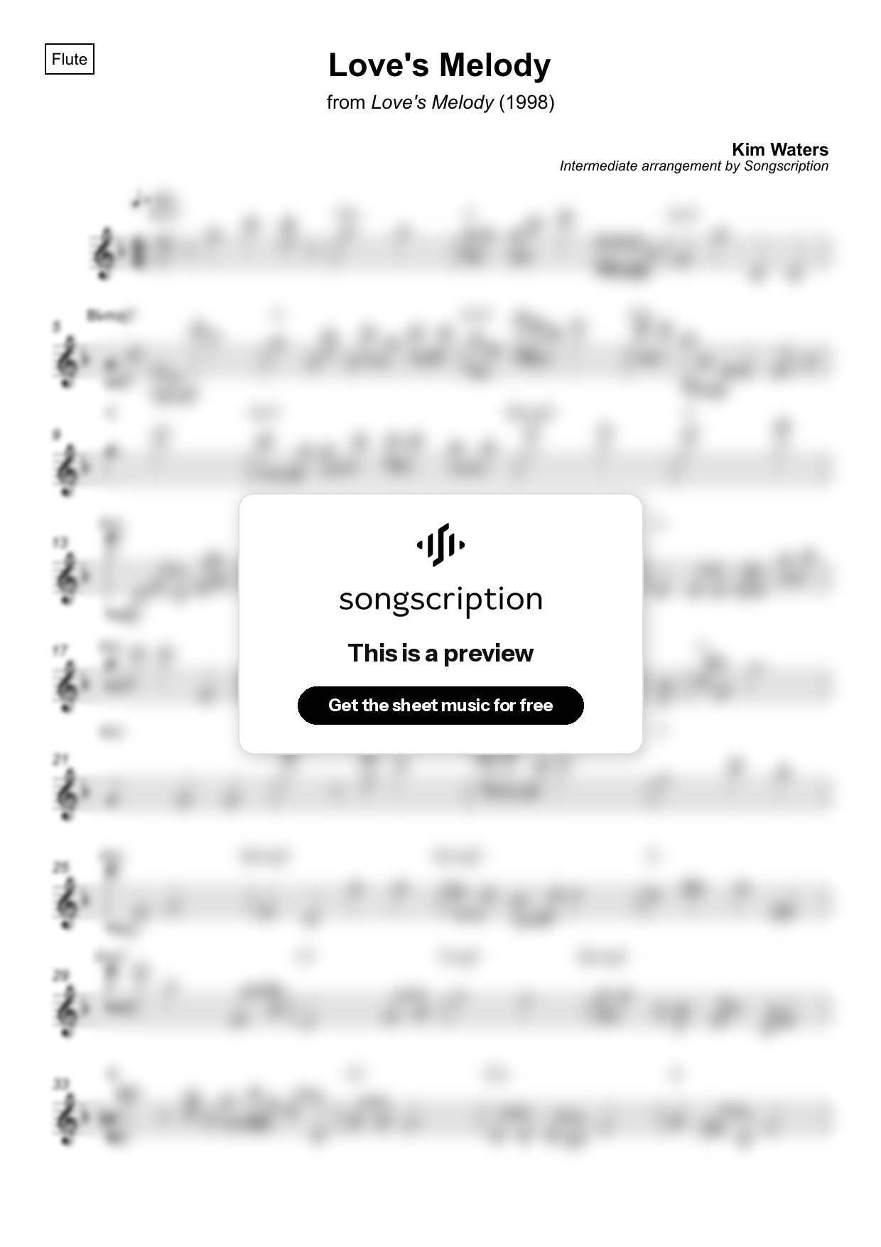 Intermediate Flute Sheet Music for "Love's Melody" by Kim Waters