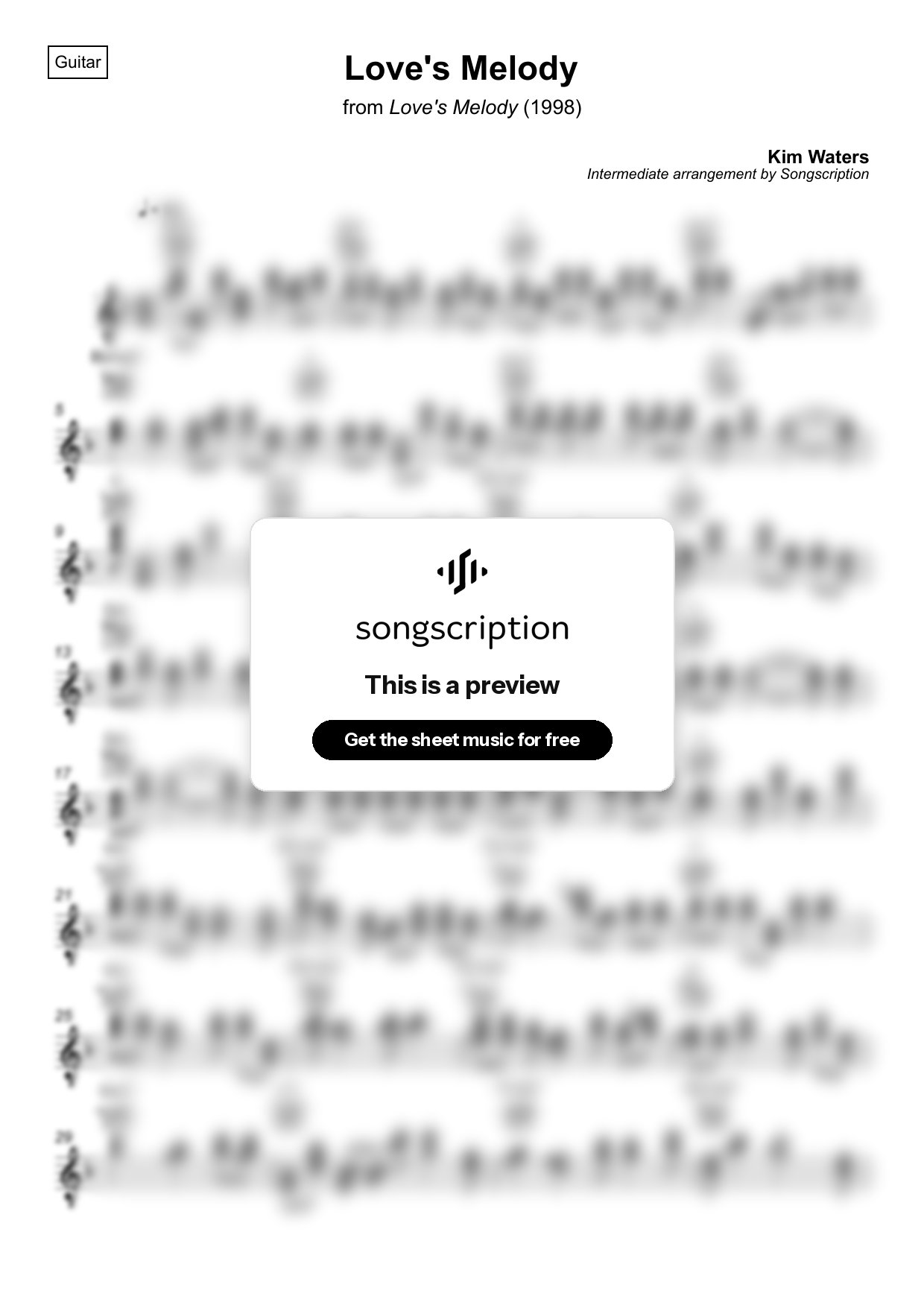 Intermediate Acoustic Guitar Sheet Music for "Love's Melody" by Kim Waters
