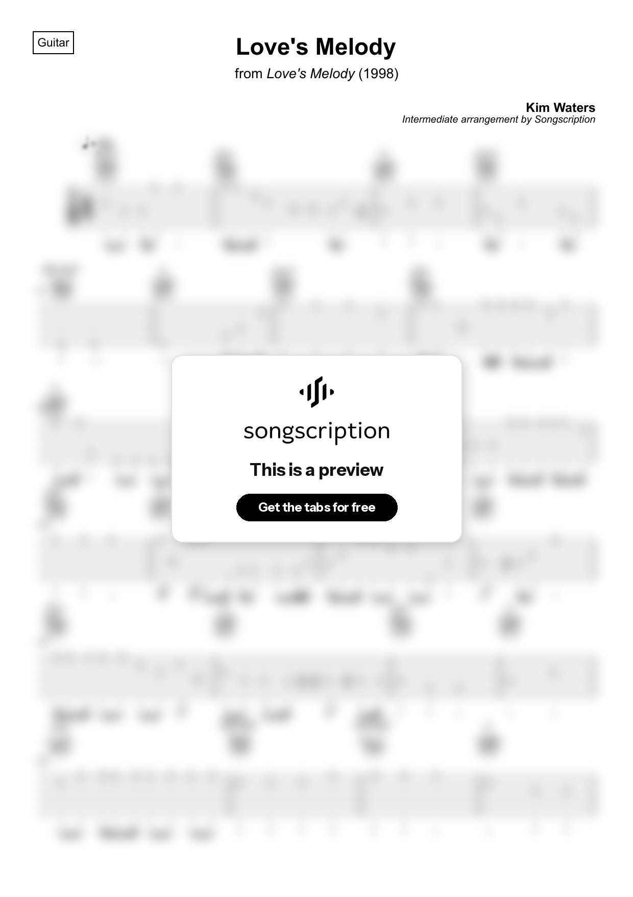 Intermediate Acoustic Guitar Tabs for "Love's Melody" by Kim Waters