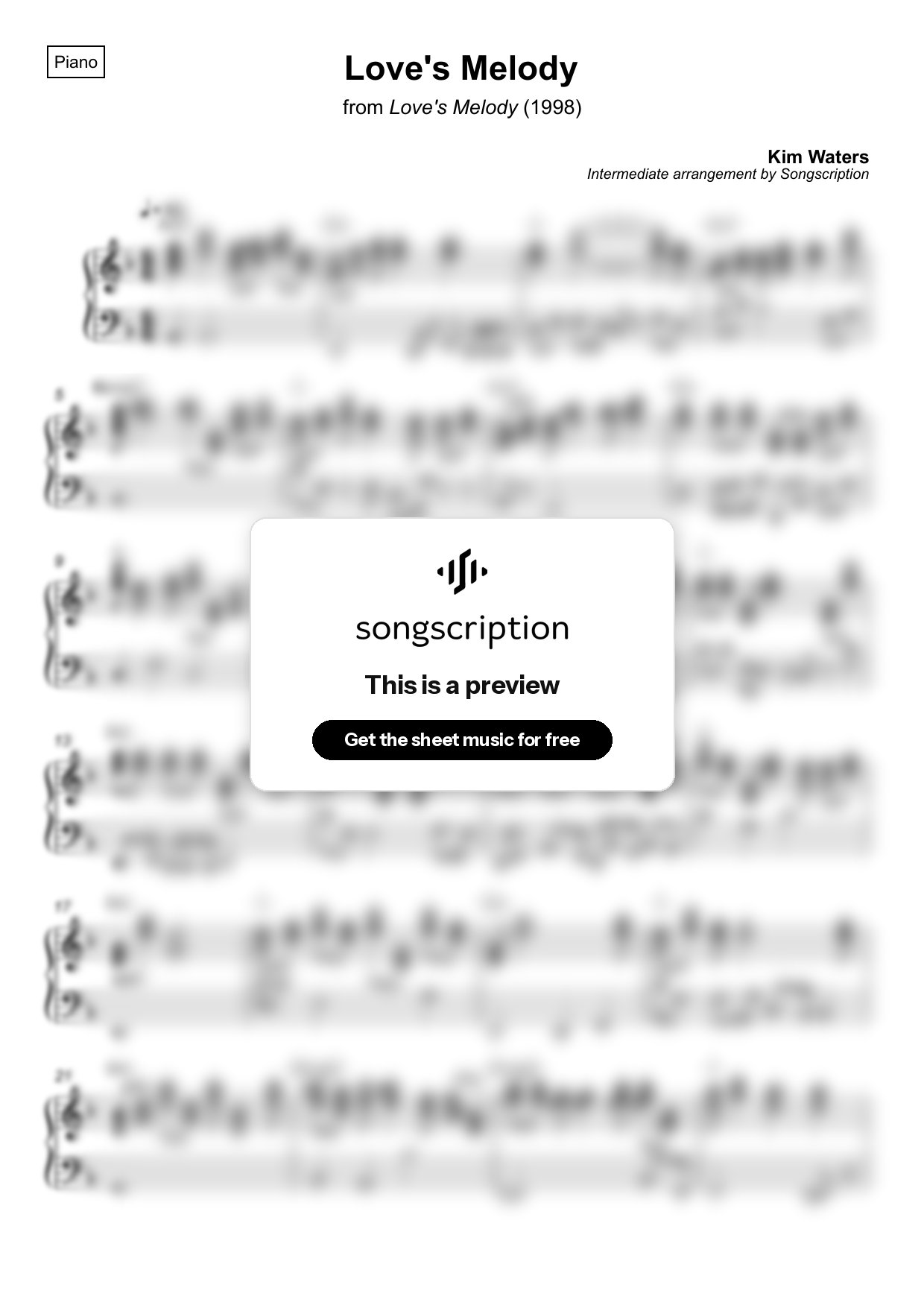 Intermediate Piano Sheet Music for "Love's Melody" by Kim Waters