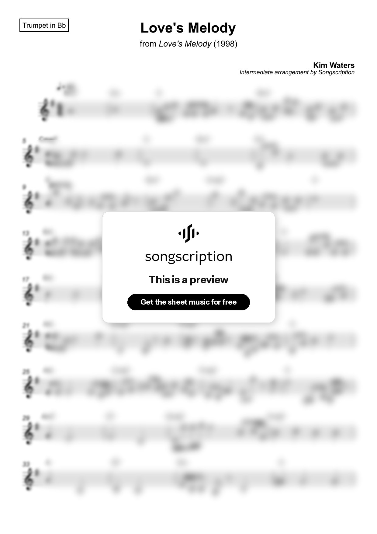 Intermediate Trumpet Sheet Music for "Love's Melody" by Kim Waters