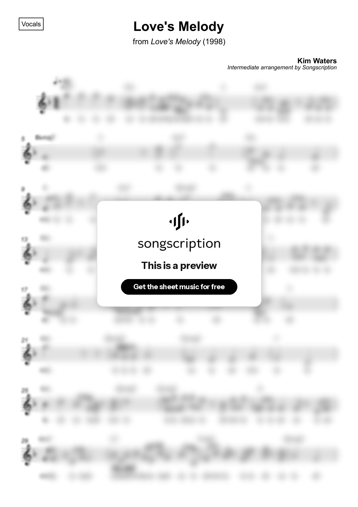 Intermediate Vocals Sheet Music for "Love's Melody" by Kim Waters