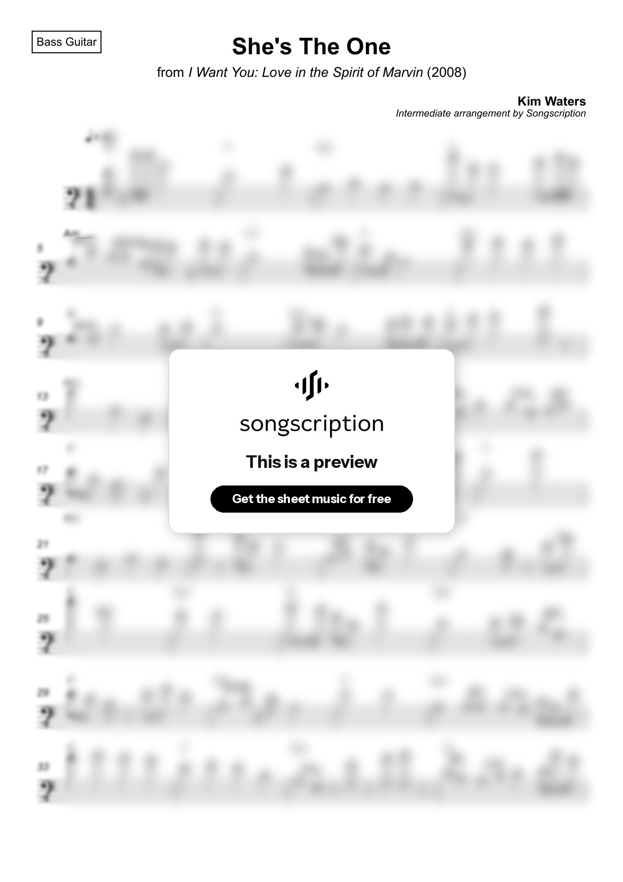 Intermediate Bass Guitar Sheet Music for "She's The One" by Kim Waters