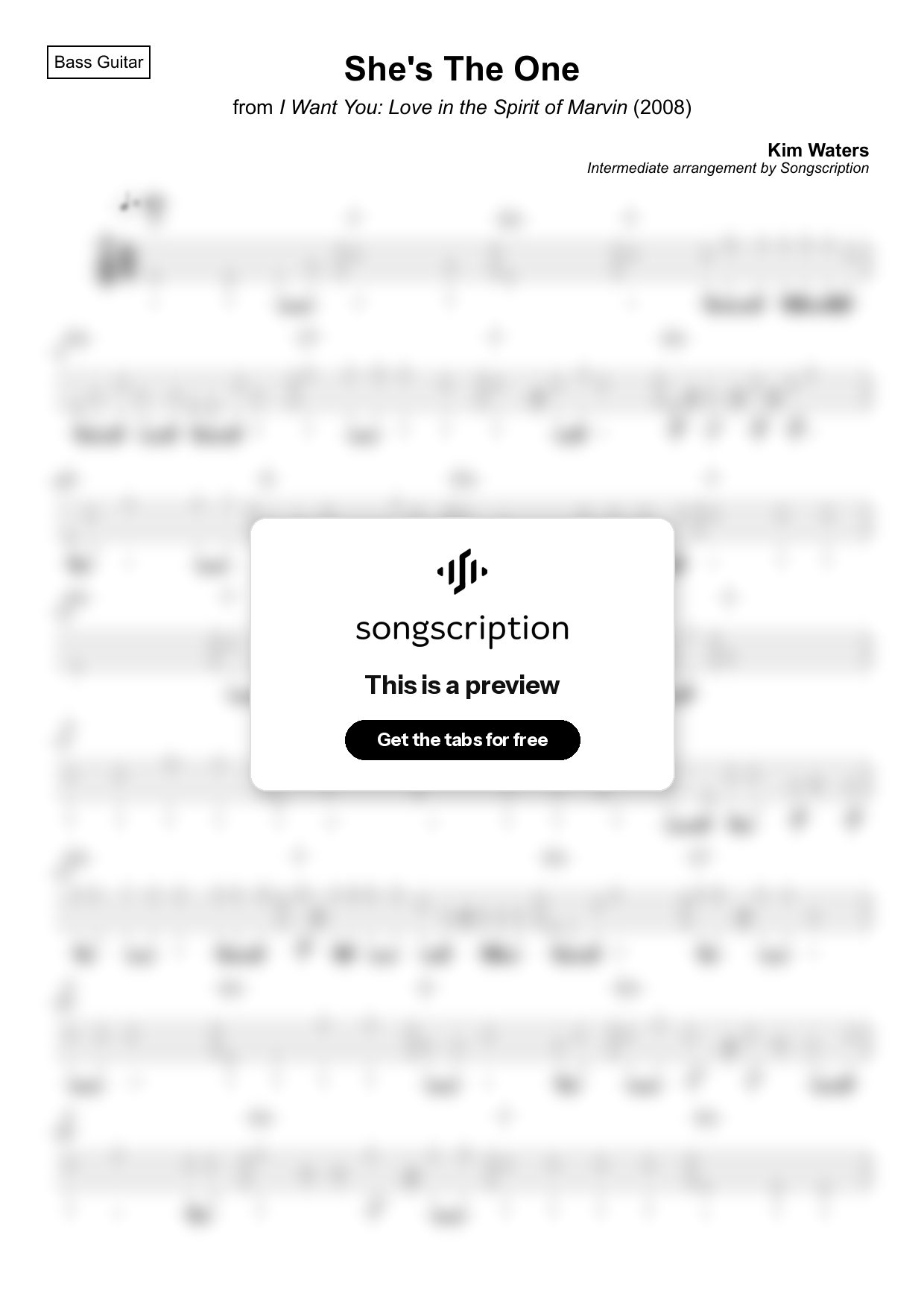 Intermediate Bass Guitar Tabs for "She's The One" by Kim Waters