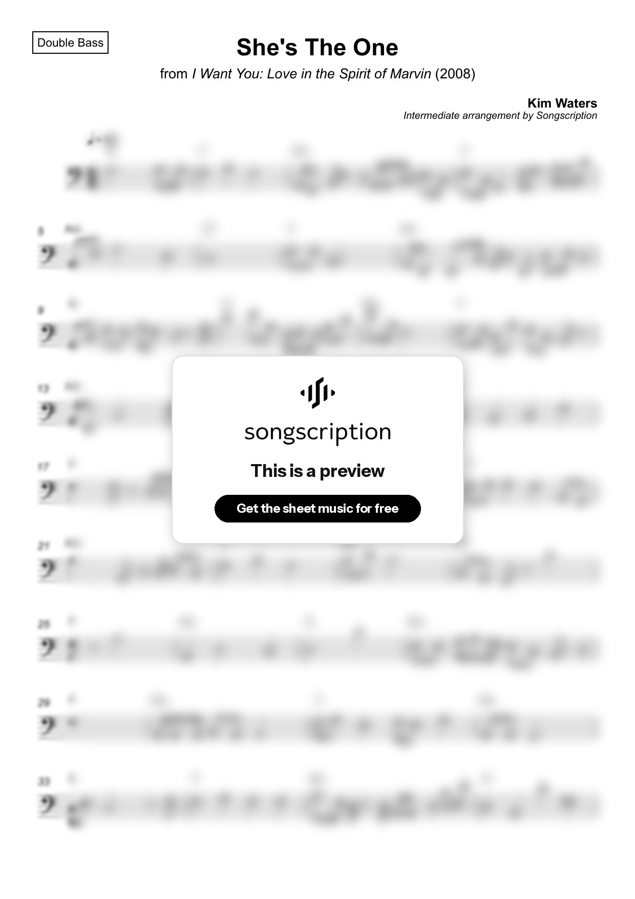 Intermediate Double Bass Sheet Music for "She's The One" by Kim Waters