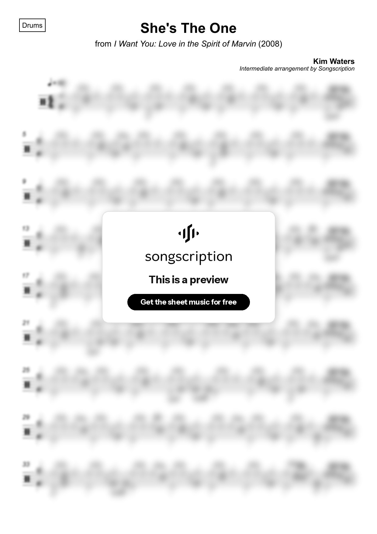 Intermediate Drums Sheet Music for "She's The One" by Kim Waters