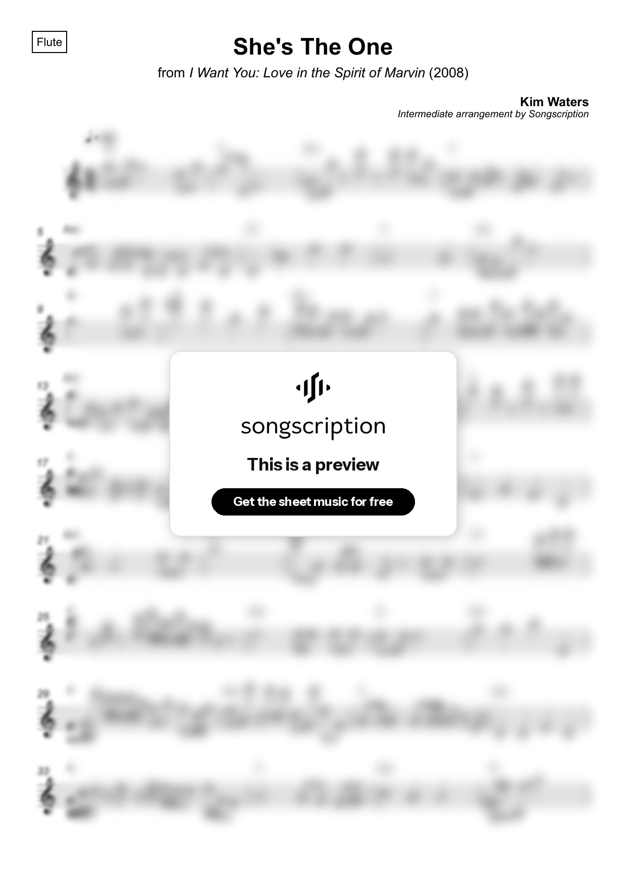 Intermediate Flute Sheet Music for "She's The One" by Kim Waters