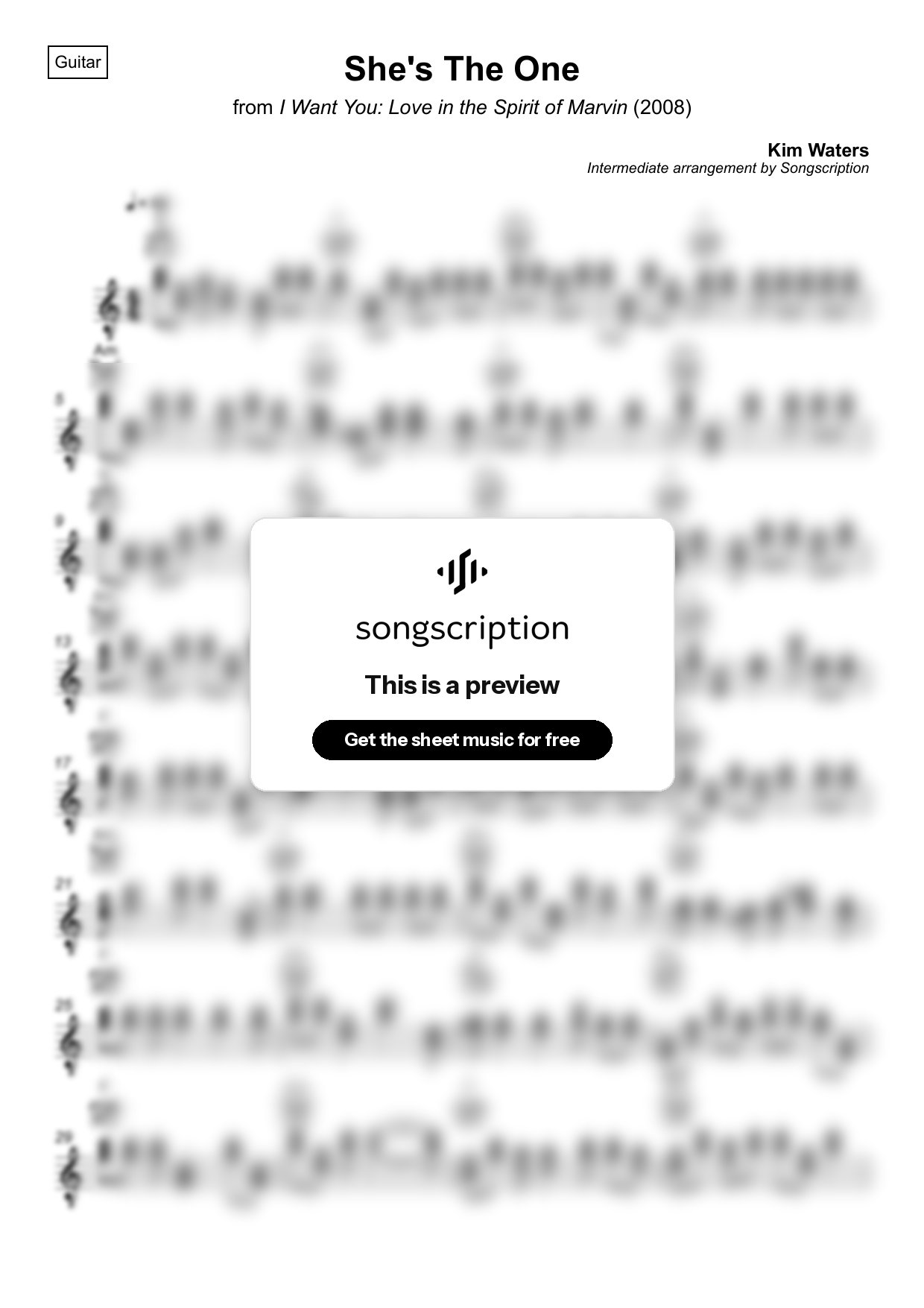 Intermediate Acoustic Guitar Sheet Music for "She's The One" by Kim Waters