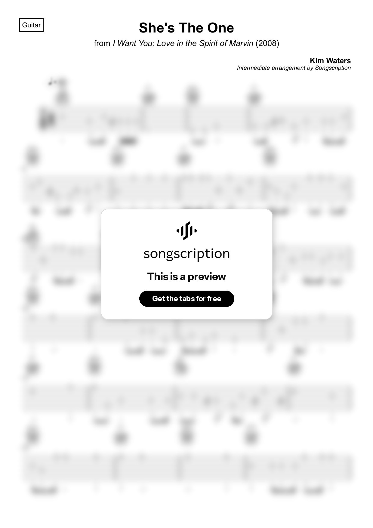 Intermediate Acoustic Guitar Tabs for "She's The One" by Kim Waters