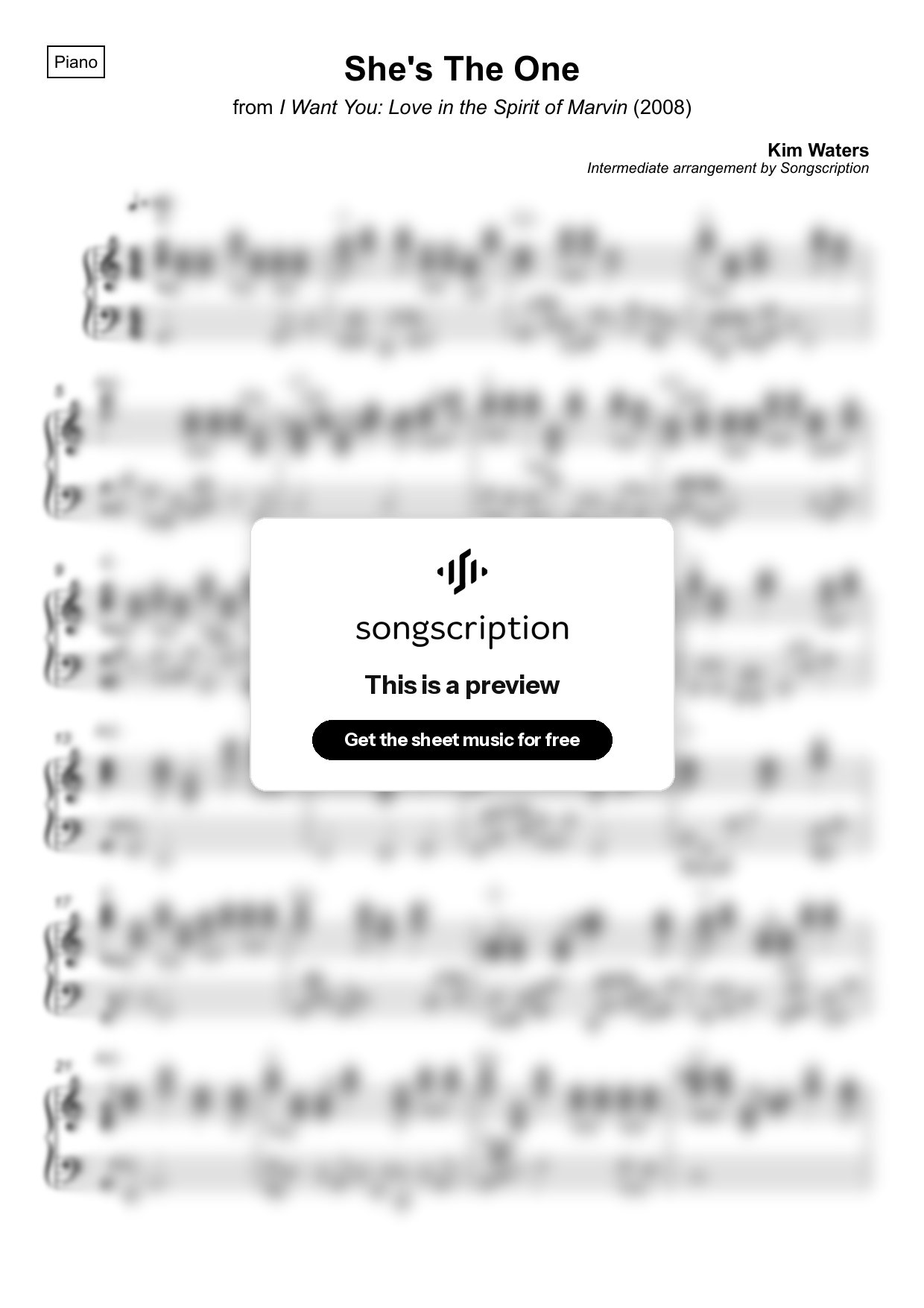 Intermediate Piano Sheet Music for "She's The One" by Kim Waters